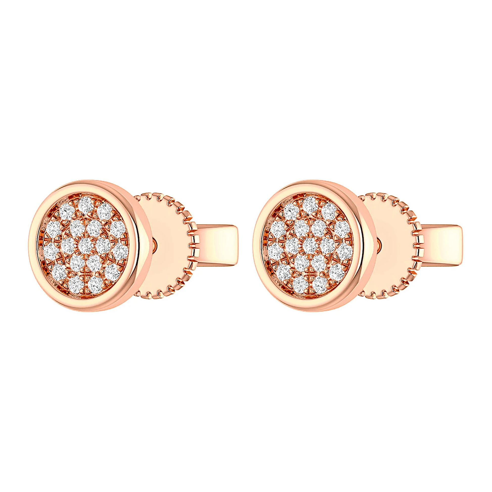 Bezel Cluster Diamond Stud Earrings in 14K rose gold, angled view