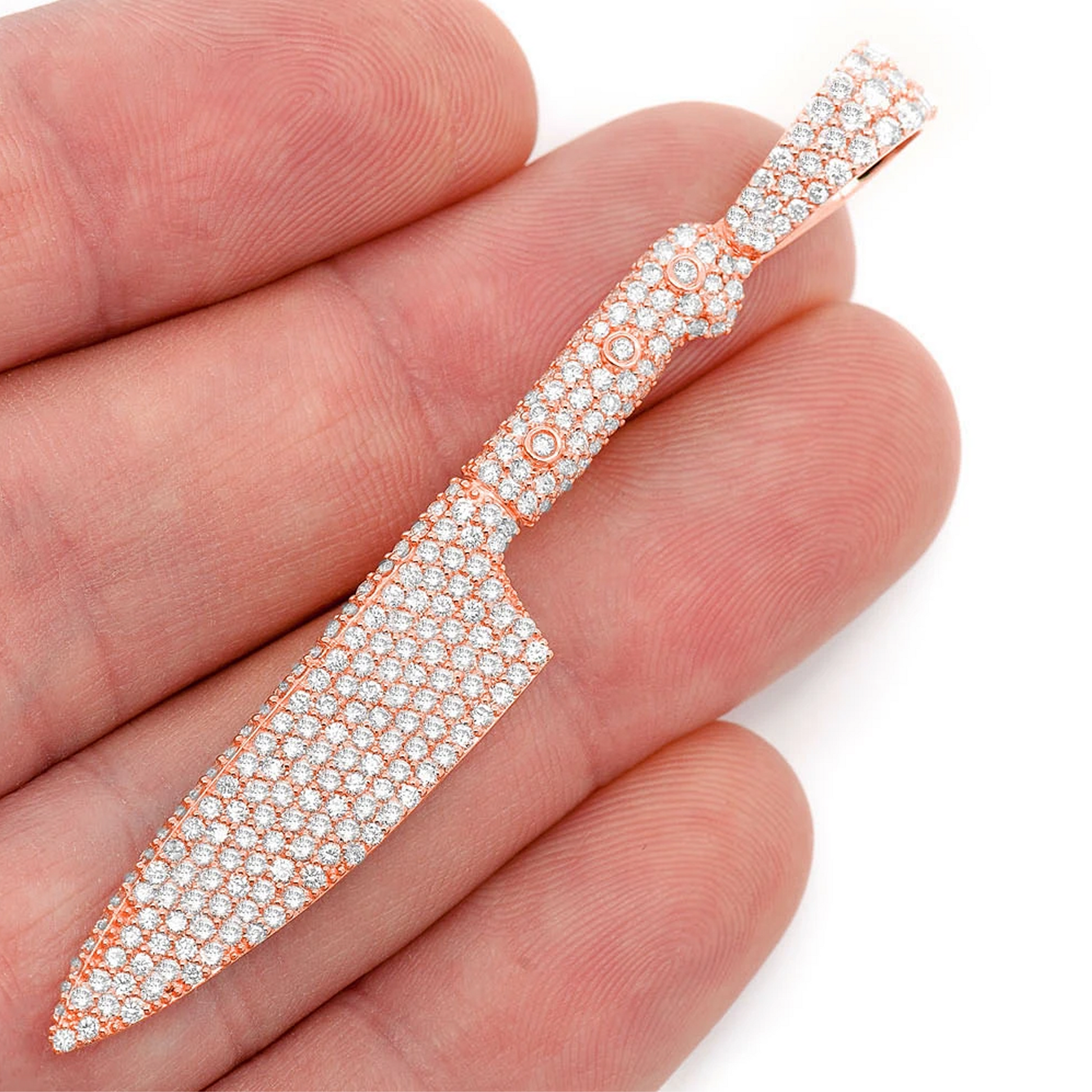 Chef Knife Diamond Pendant in 14K rose gold, 2.30ctw, angled view