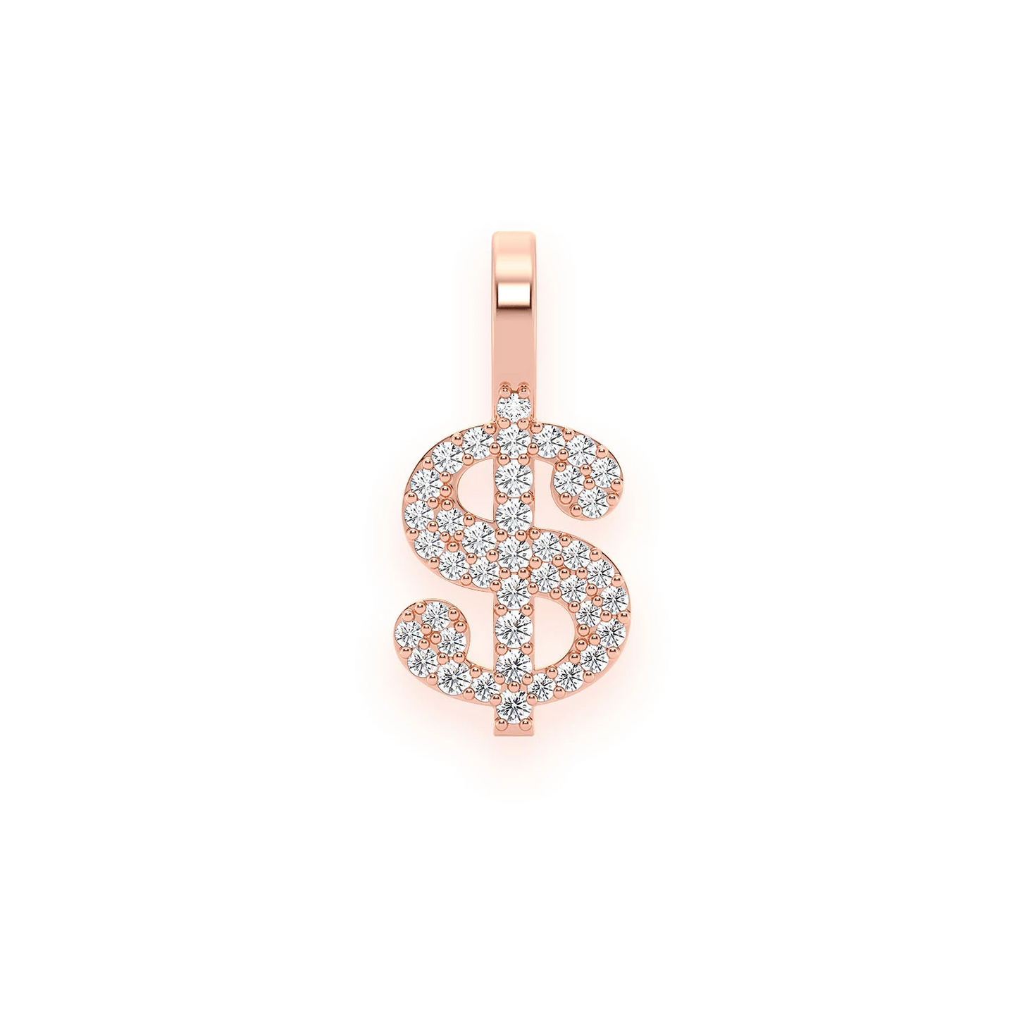US Dollar Sign Diamond Pendant in 14K rose gold, 0.20ctw, front view