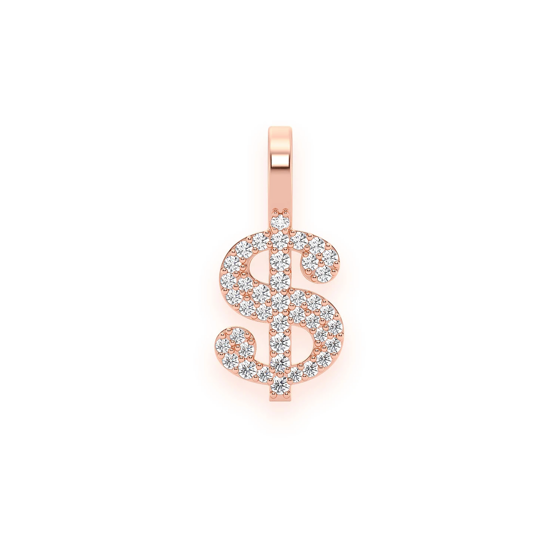 US Dollar Sign Diamond Pendant in 14K rose gold, 0.20ctw, front view