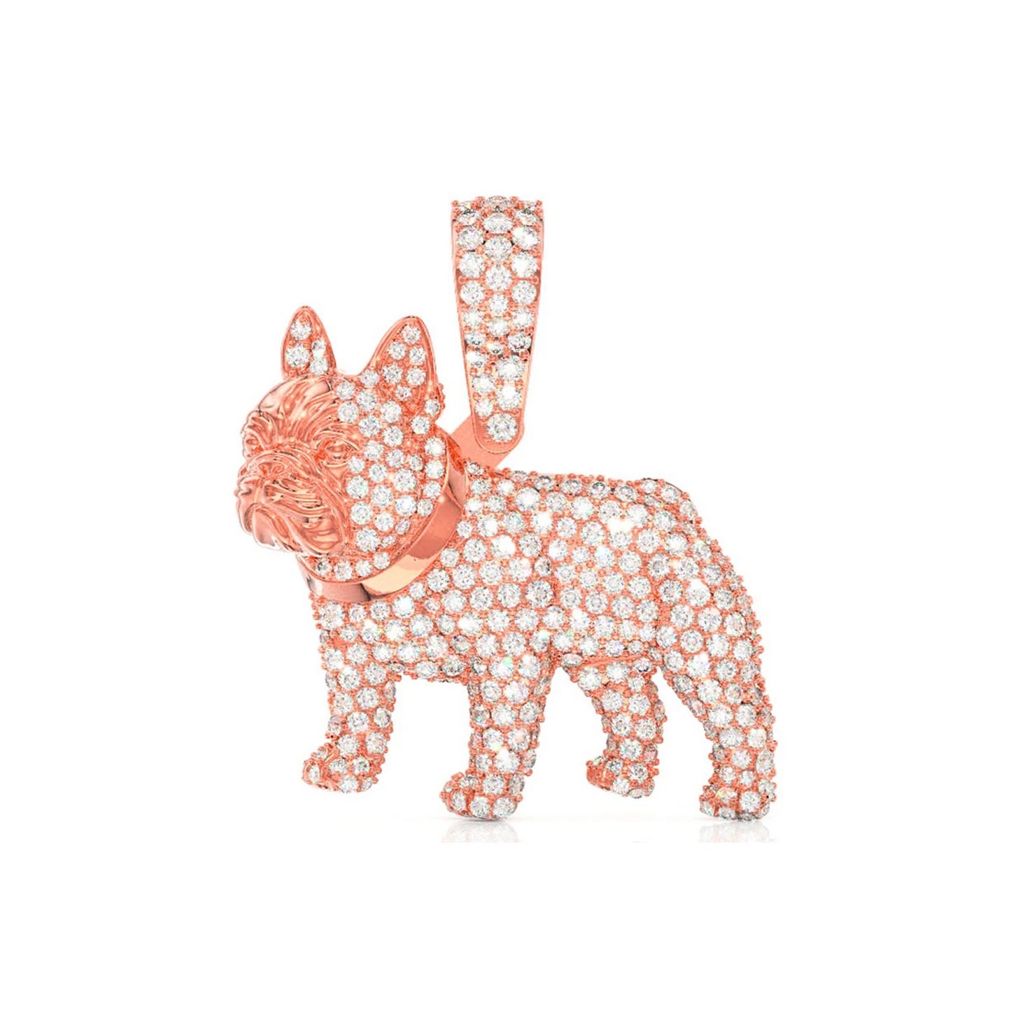 French Bulldog Diamond Pendant in 14K rose gold, Statement | 2.50ctw, front view