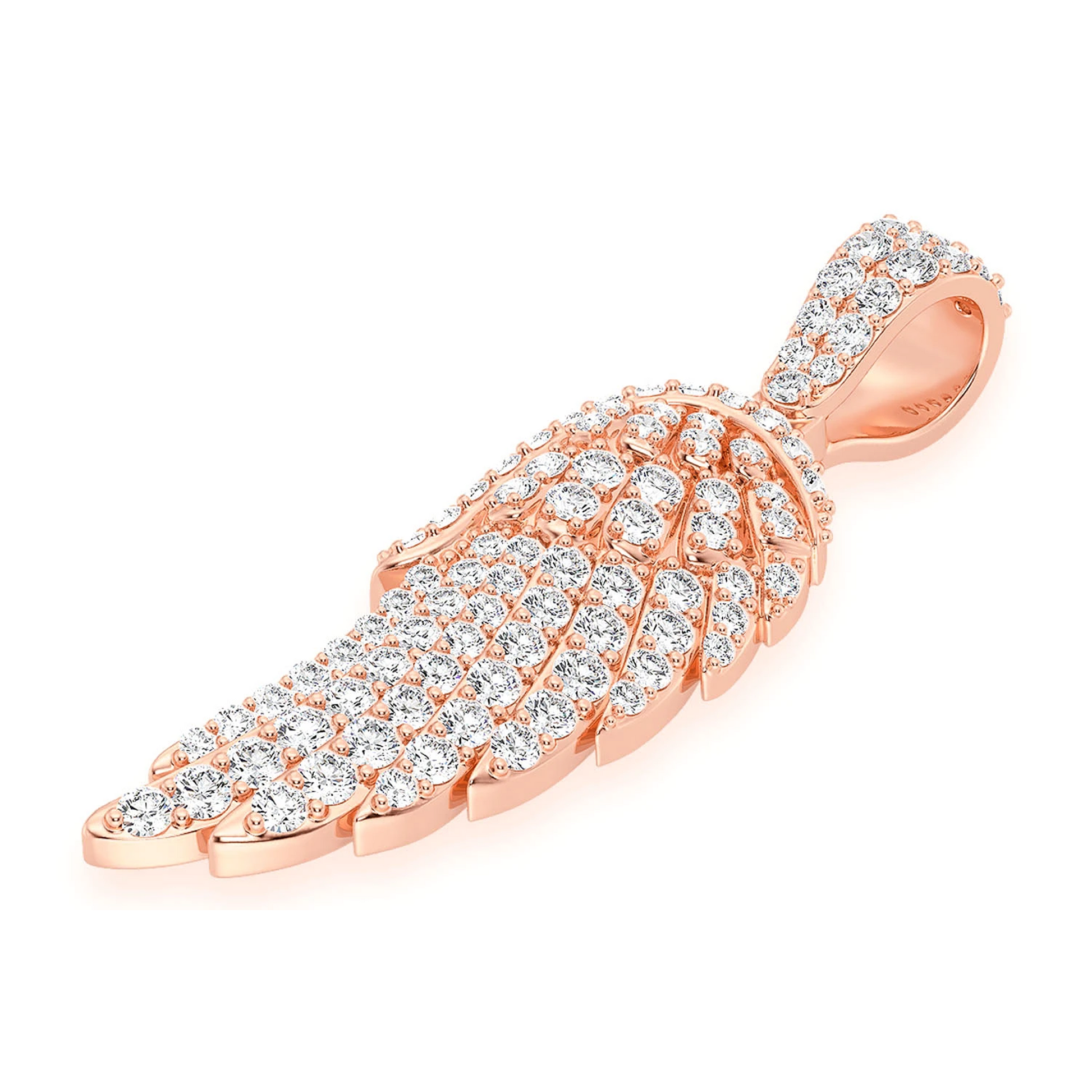 Angel Wing Feather Diamond Pendant in 14K rose gold, Entry | 0.85ctw, detail view