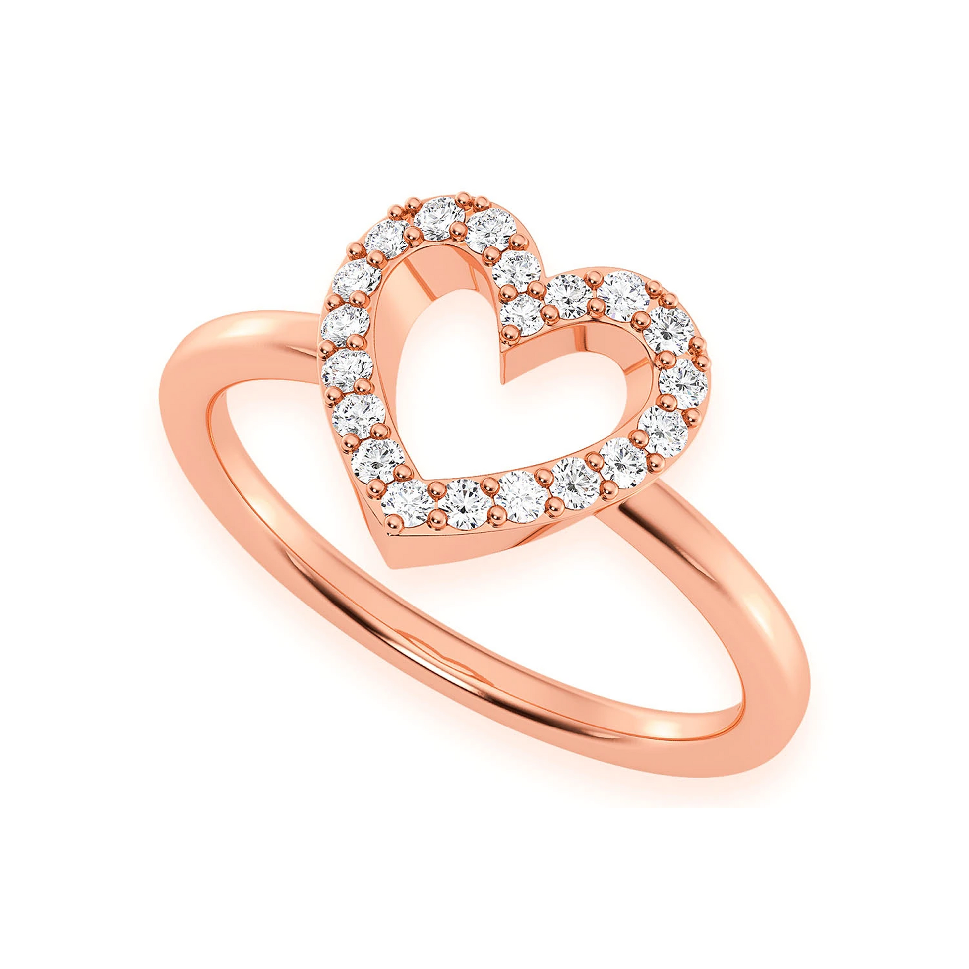 Open Heart Diamond Ring in 14K rose gold, angled view