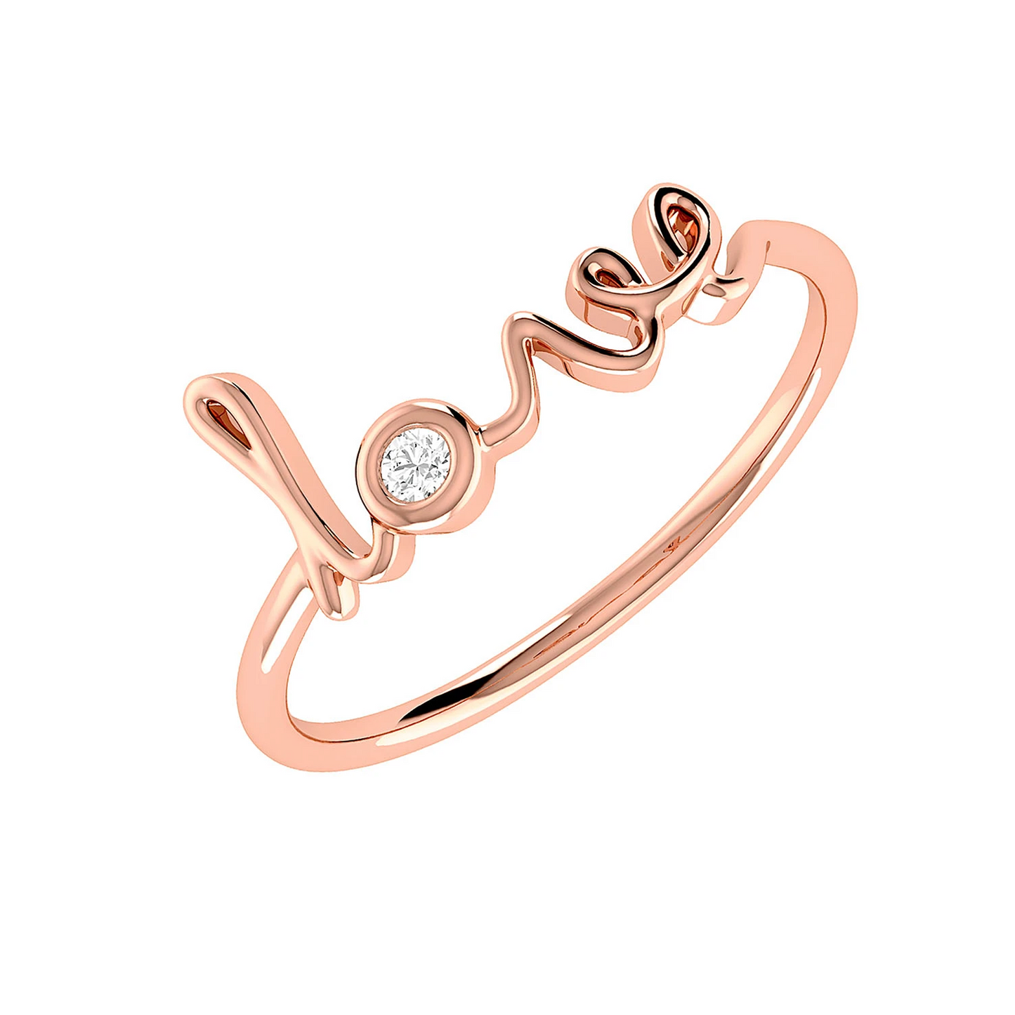 Love Script Diamond Ring in 14K rose gold, alternate view