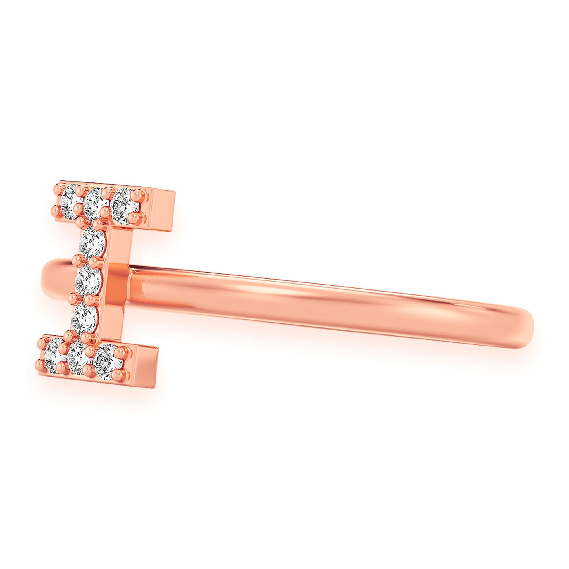 Custom Diamond Initial Ring in 14K rose gold, detail view