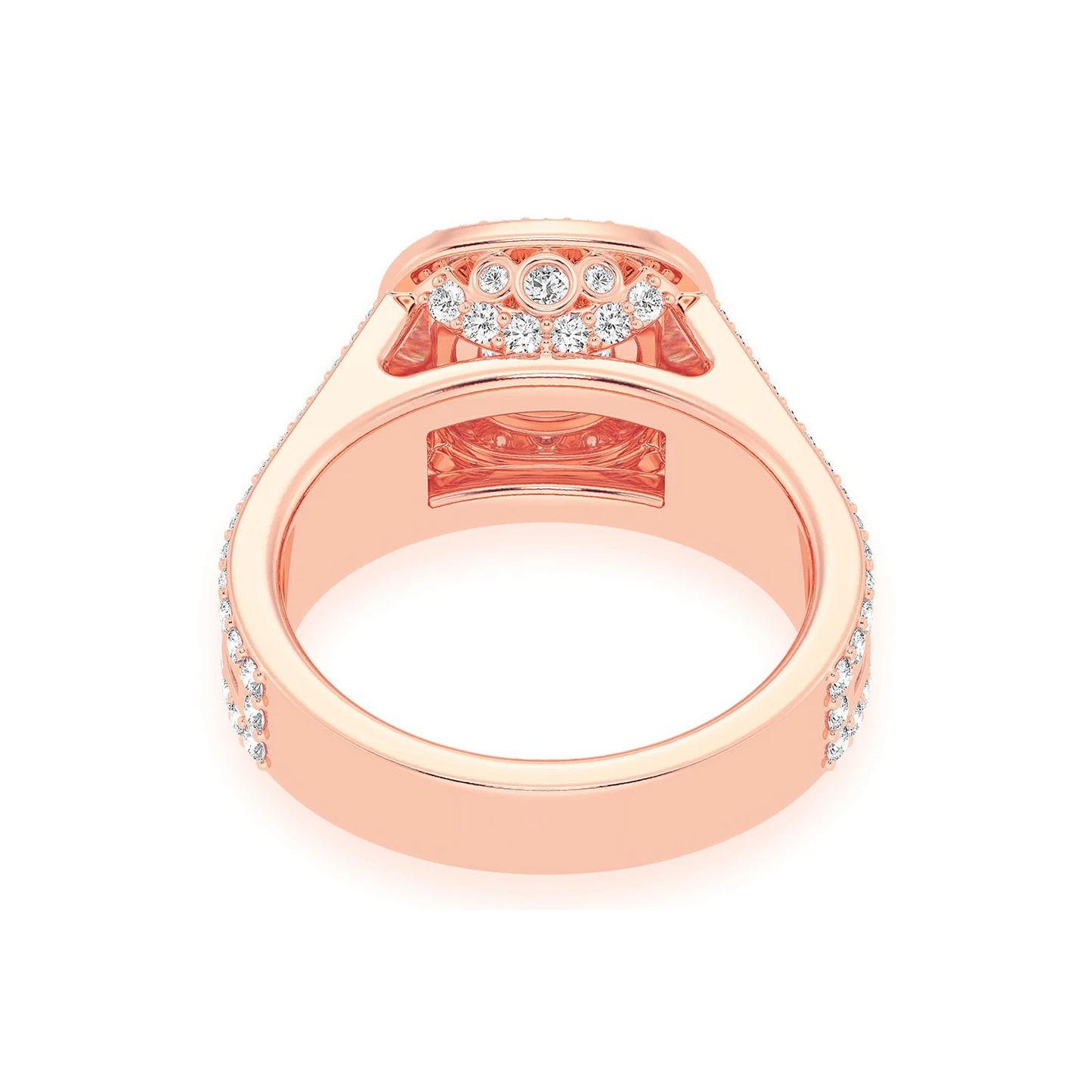 Fancy Three Row Double Halo Diamond Ring in 14K rose gold, alternate view