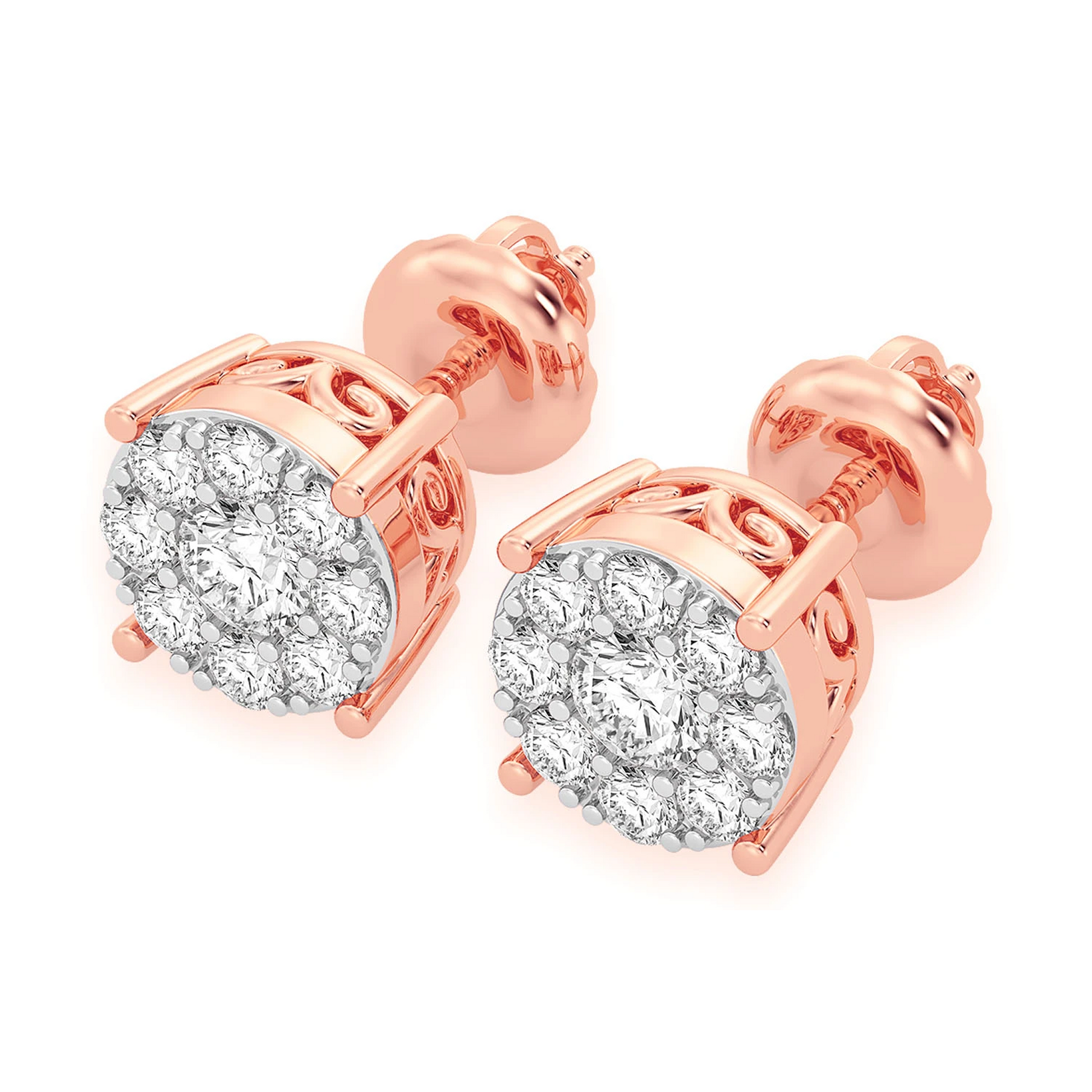 Mosaic Diamond Studs in 14K rose gold, 0.50ctw, front view 2