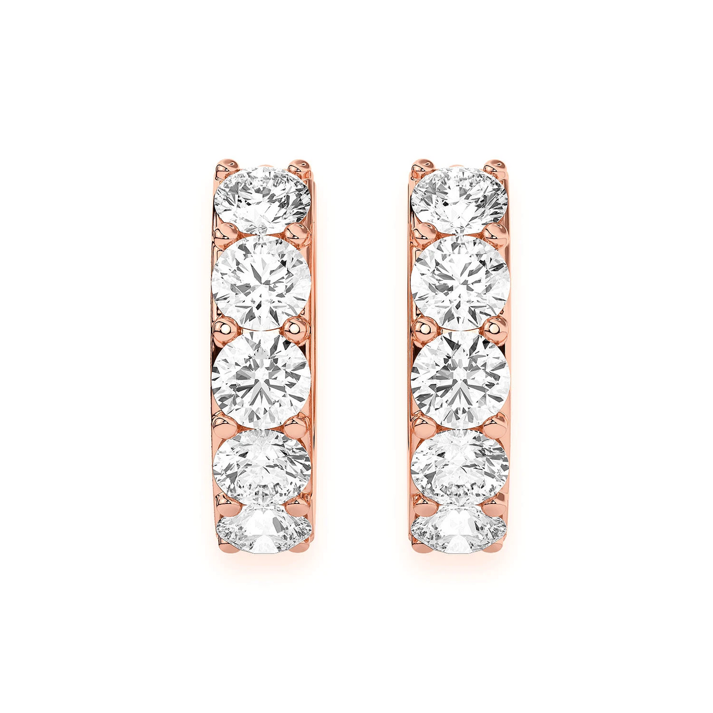 One Row Diamond Huggies in 14K rose gold, 0.80ctw, front view 2