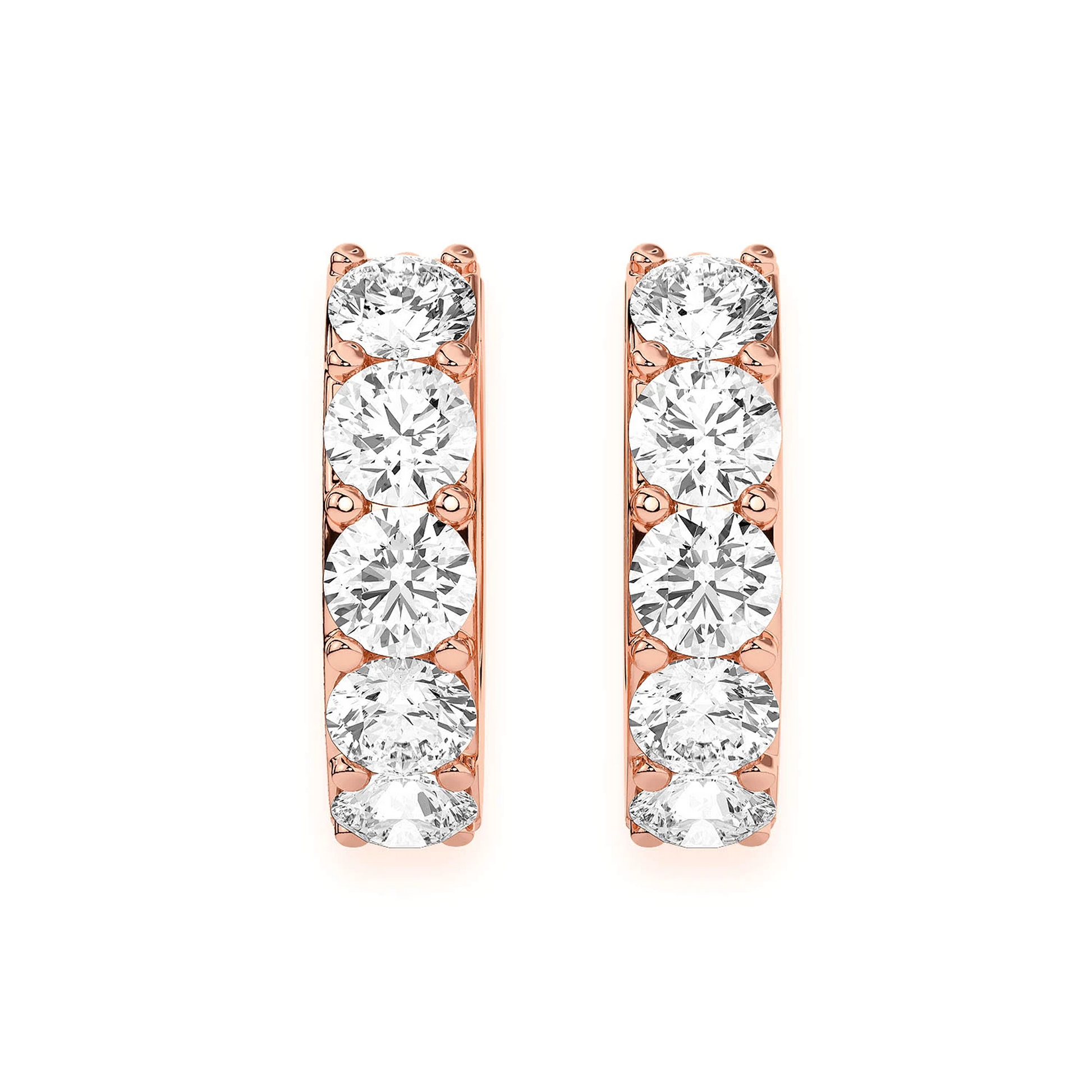 One Row Diamond Huggies in 14K rose gold, 0.80ctw, front view 2