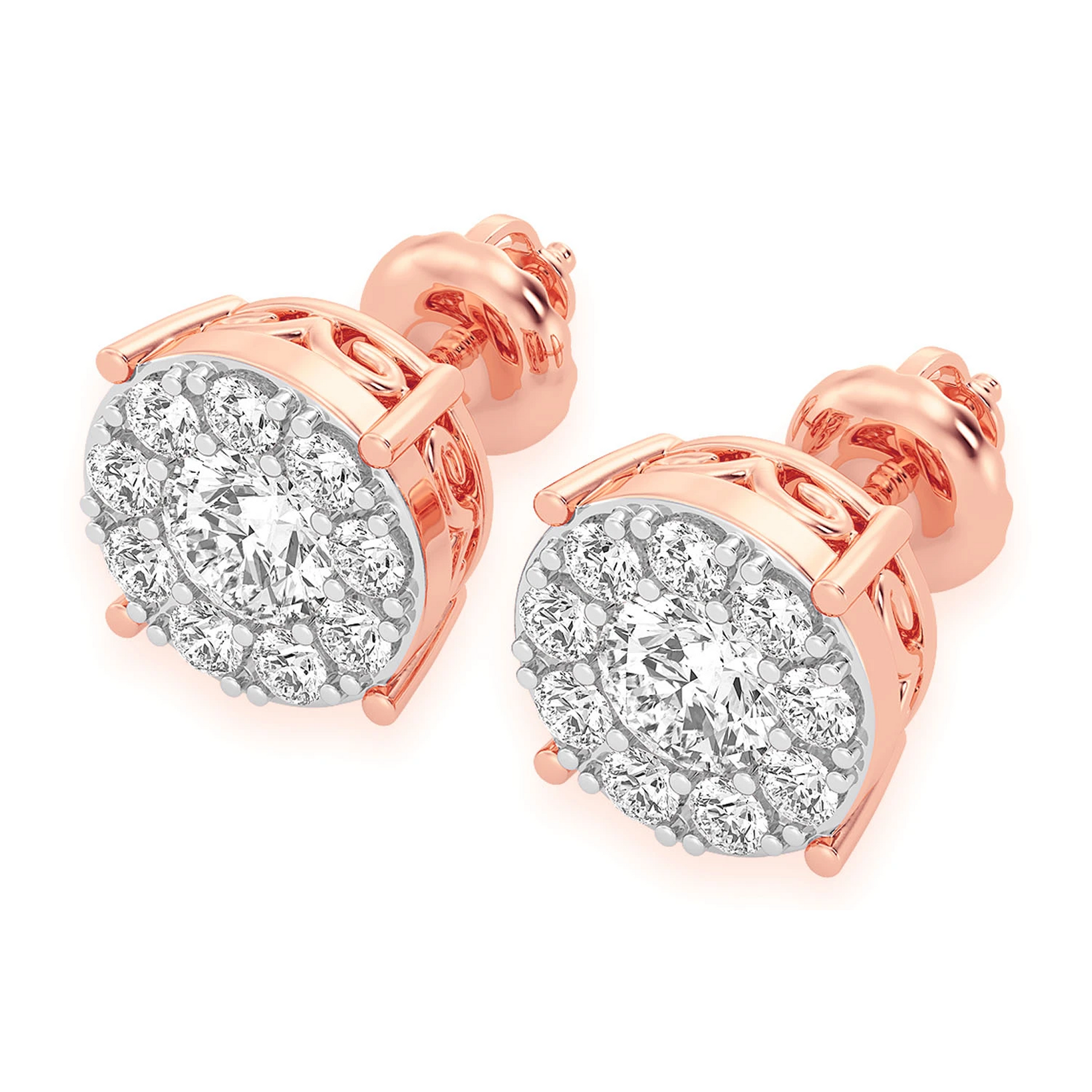 Mosaic Diamond Studs in 14K rose gold, 1.00ctw, front view 2