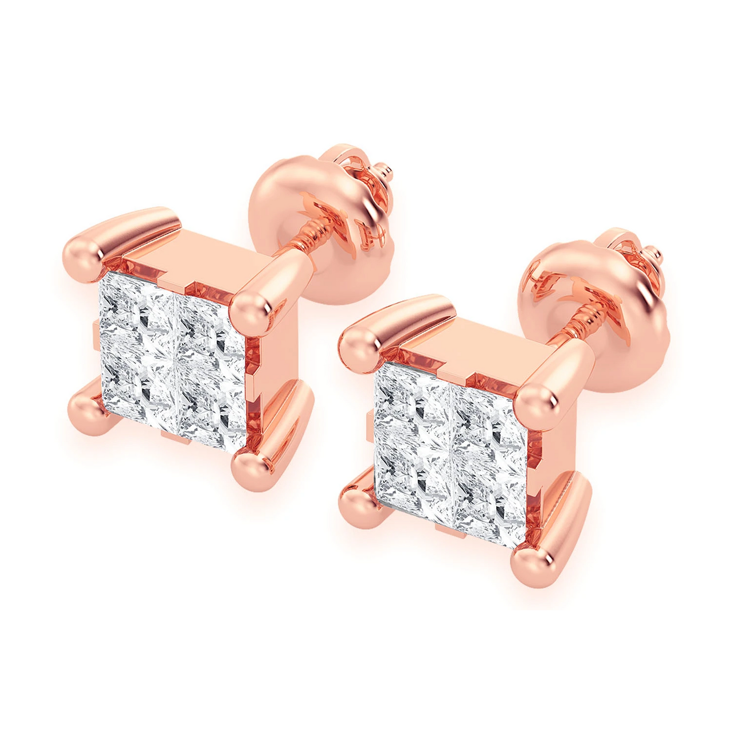 Quad Diamond Studs in 14K rose gold, 0.50ctw, front view 2