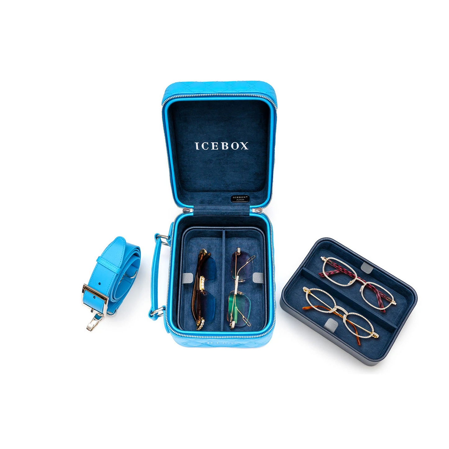 Icebox Medium Traveler Case in blue, 4-sunglass capacity, detail view 7