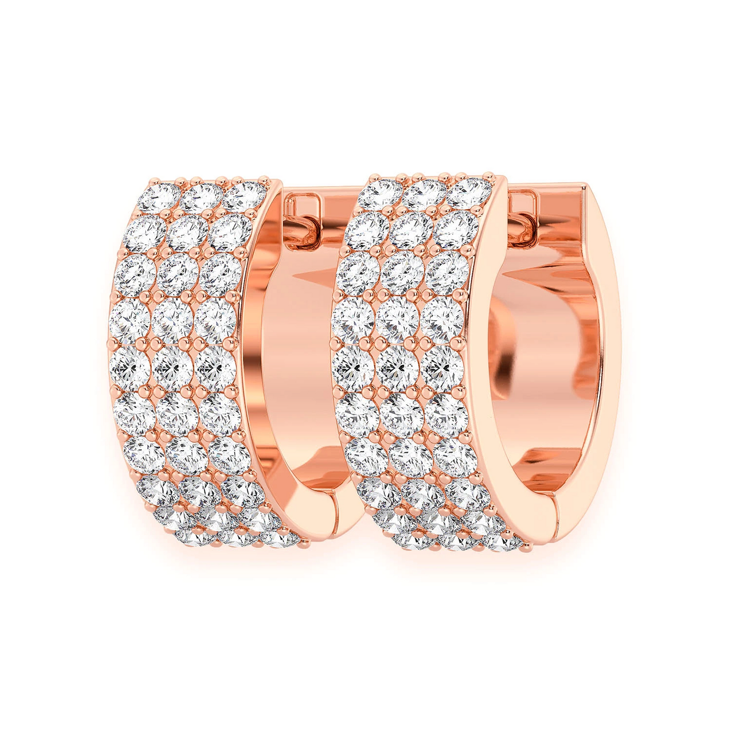 Three Row Diamond Hoops in 14K rose gold, 0.33ctw, front view