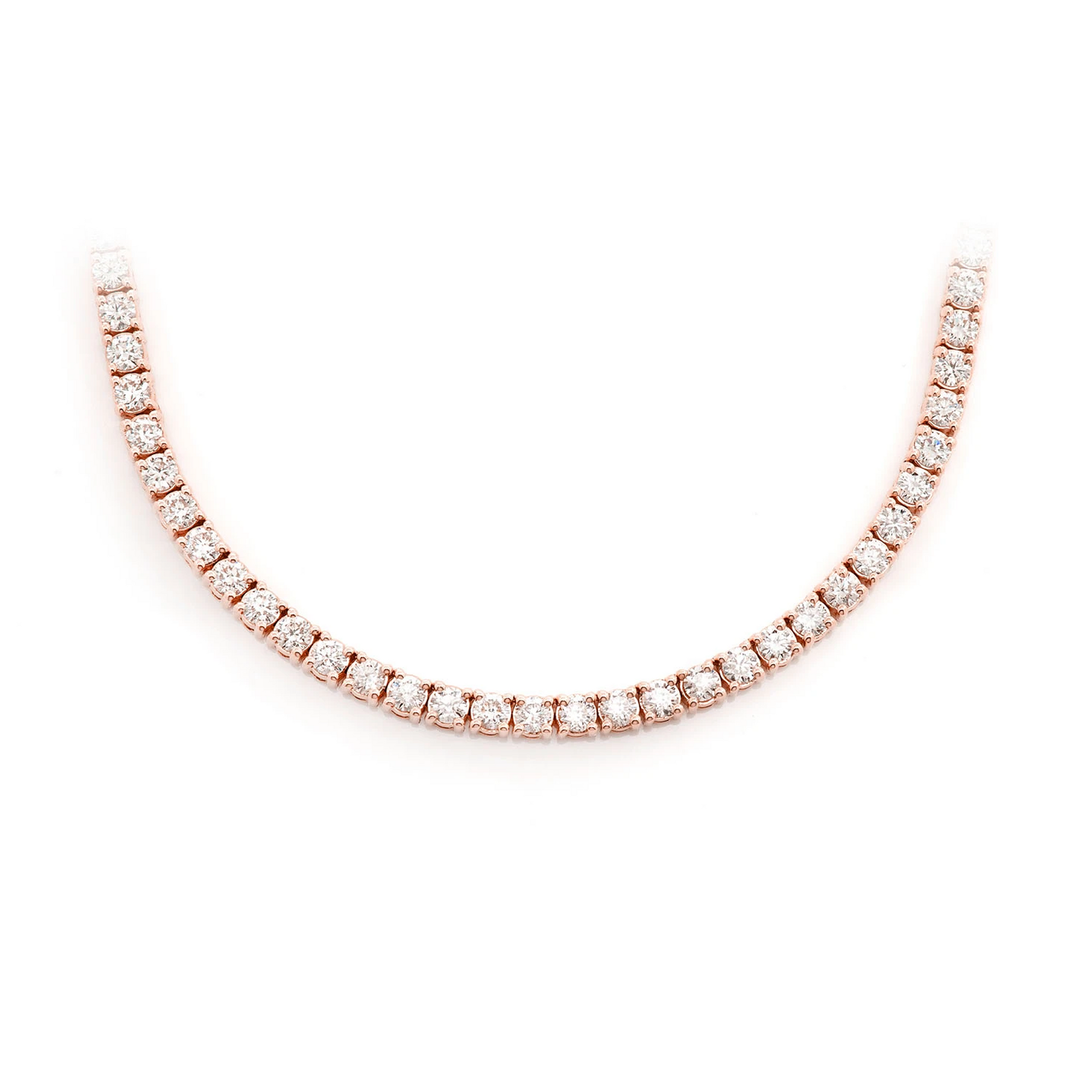 Prong Diamond Tennis Necklace in 14K rose gold, 10pt / 14.75ctw, front view