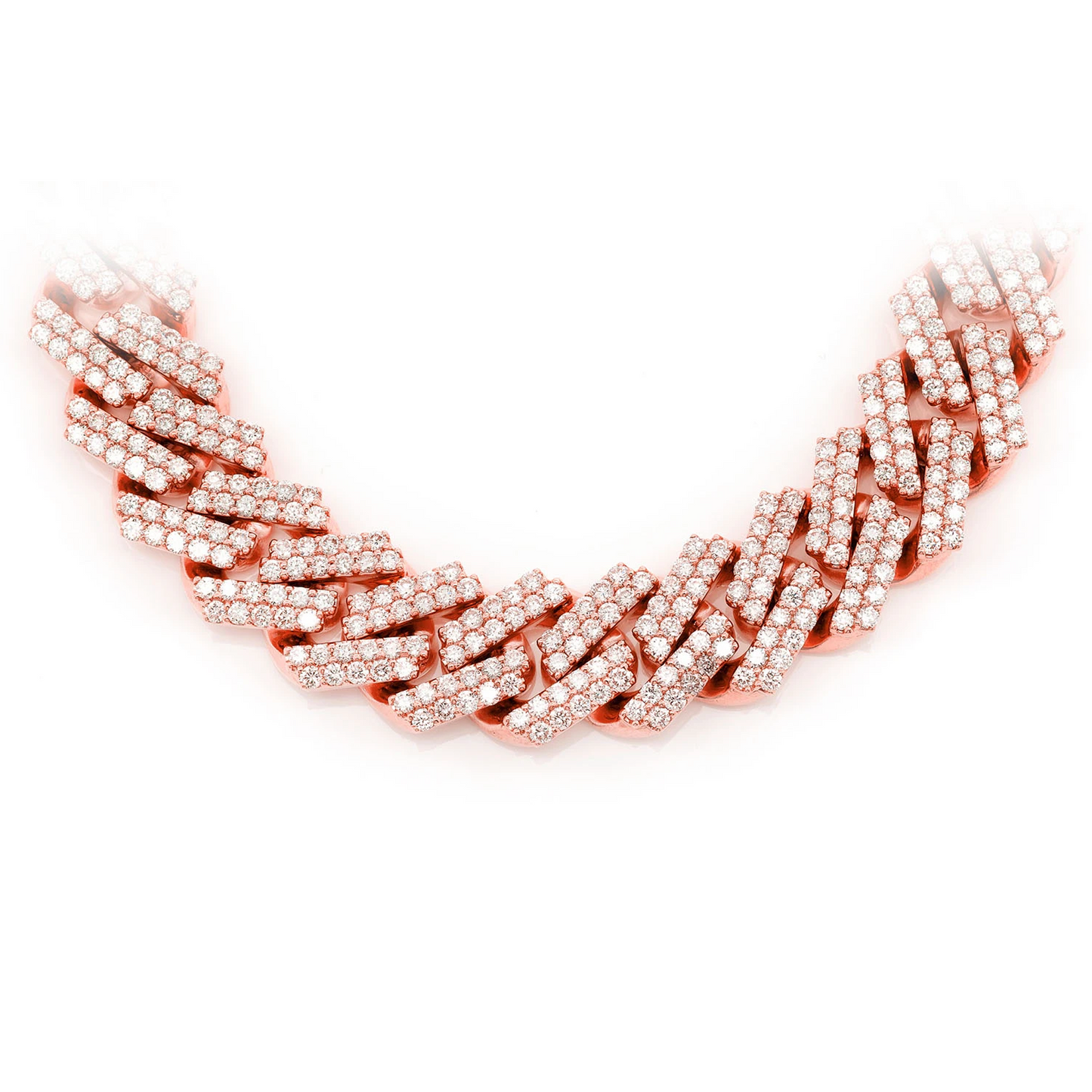 Raised Cuban Diamond Necklace in 14K rose gold, 13mm / 28.25ctw width, front view