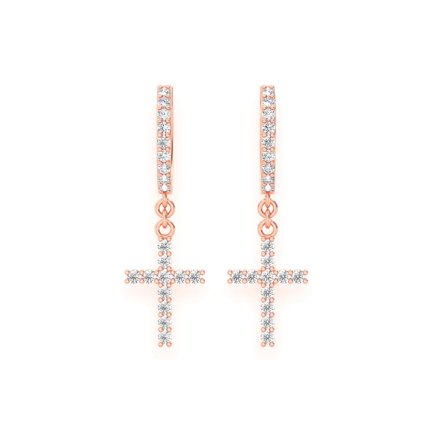 Cross Diamond Hoop Drops in 14K rose gold, 0.40ctw, front view