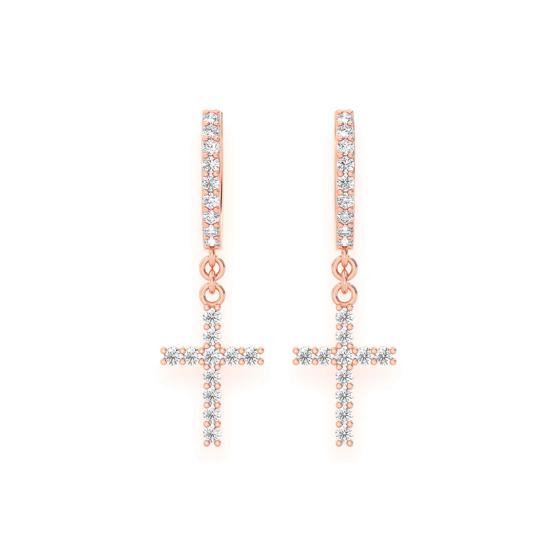 Cross Diamond Hoop Drops in 14K rose gold, 0.40ctw, front view