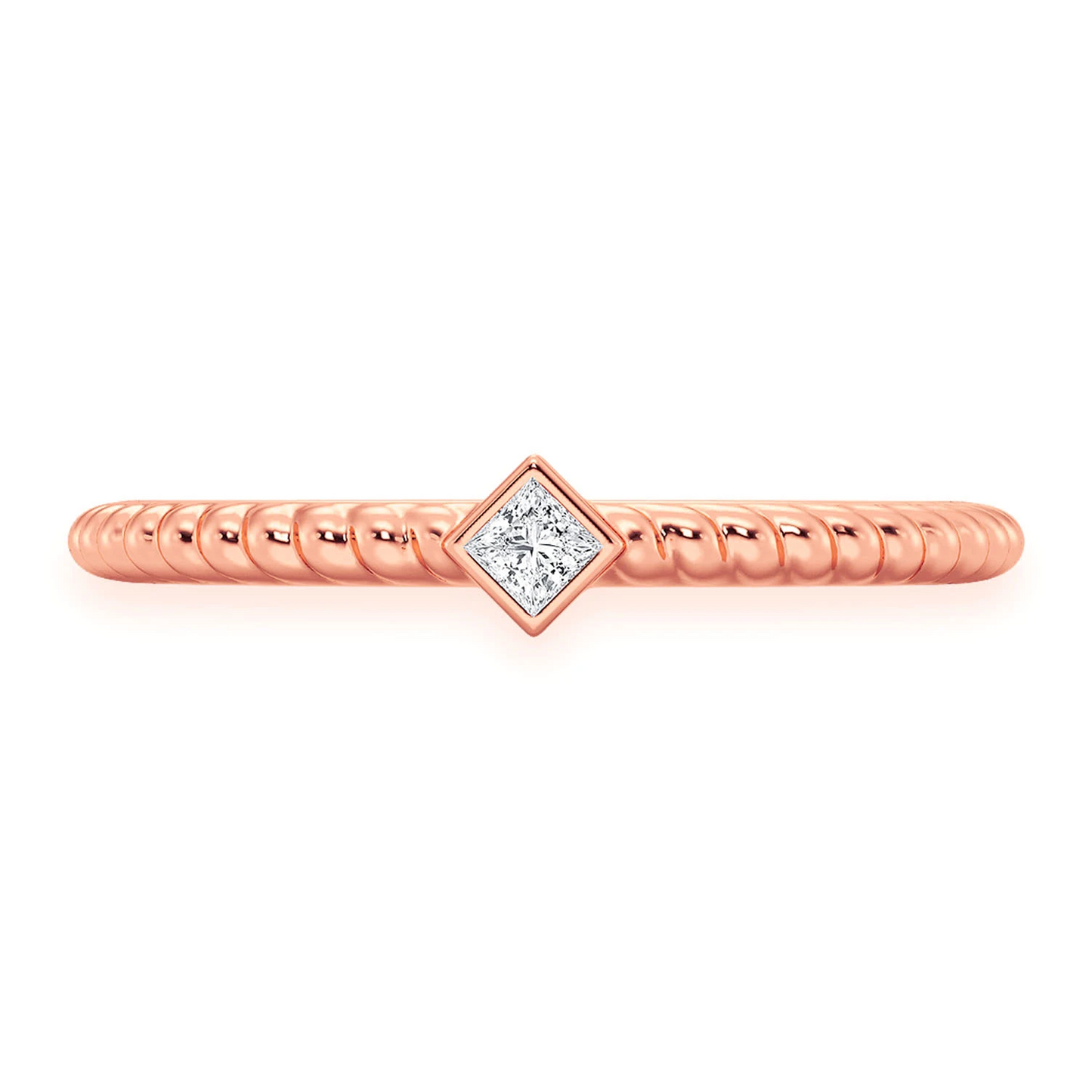 Princess Rope Bezel Diamond Ring in 14K rose gold, front view