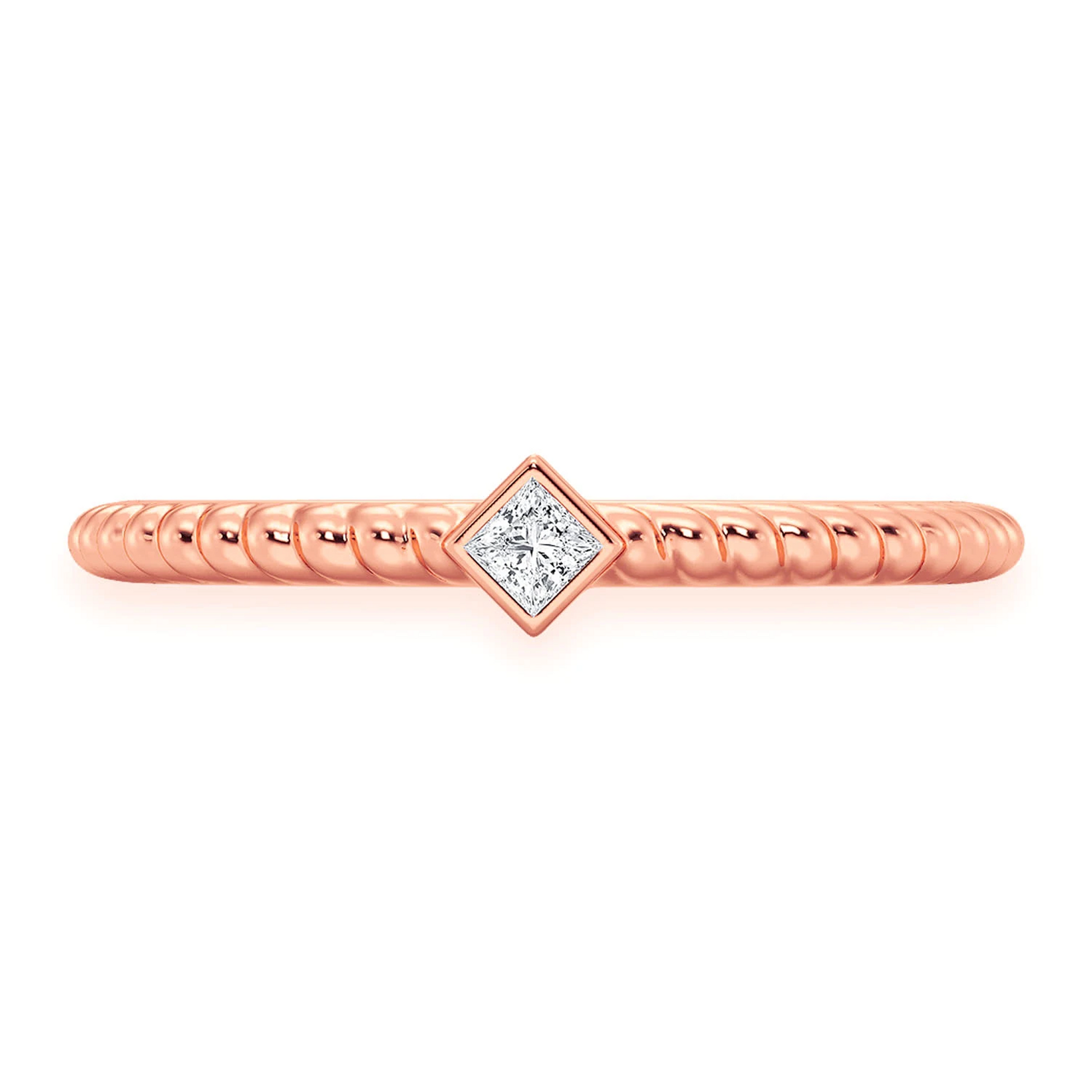 Princess Rope Bezel Diamond Ring in 14K rose gold, front view
