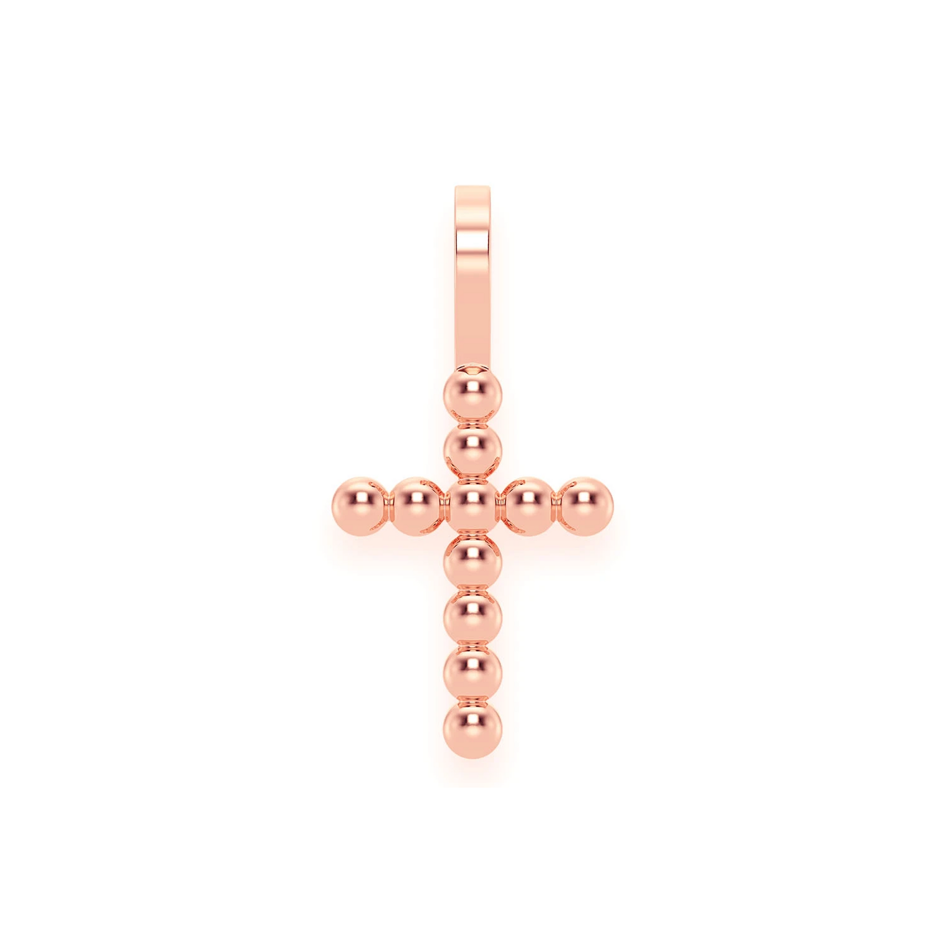 Beaded Cross Pendant in 14K rose gold, Pure | Solid Gold, front view