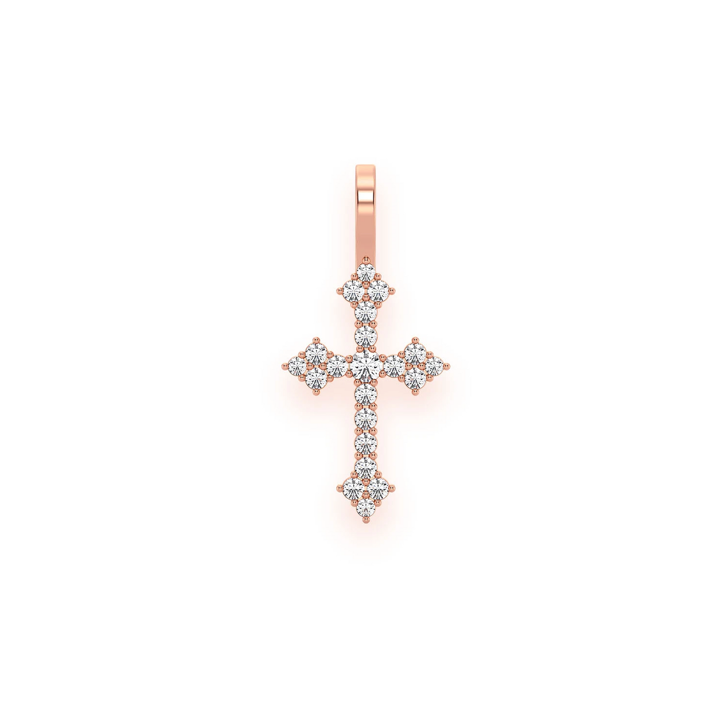 Three Point Diamond Cross Pendant in 14K rose gold, Signature | 0.15ctw, front view