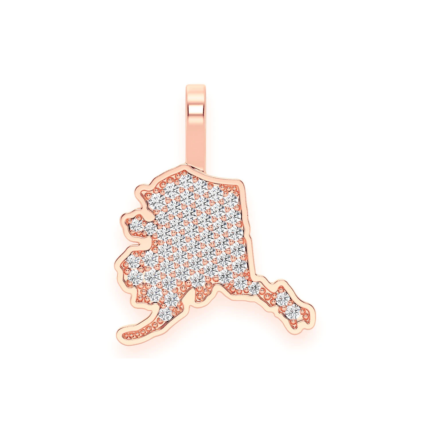 US State Diamond Pendant in 14K rose gold, Alaska design, front view