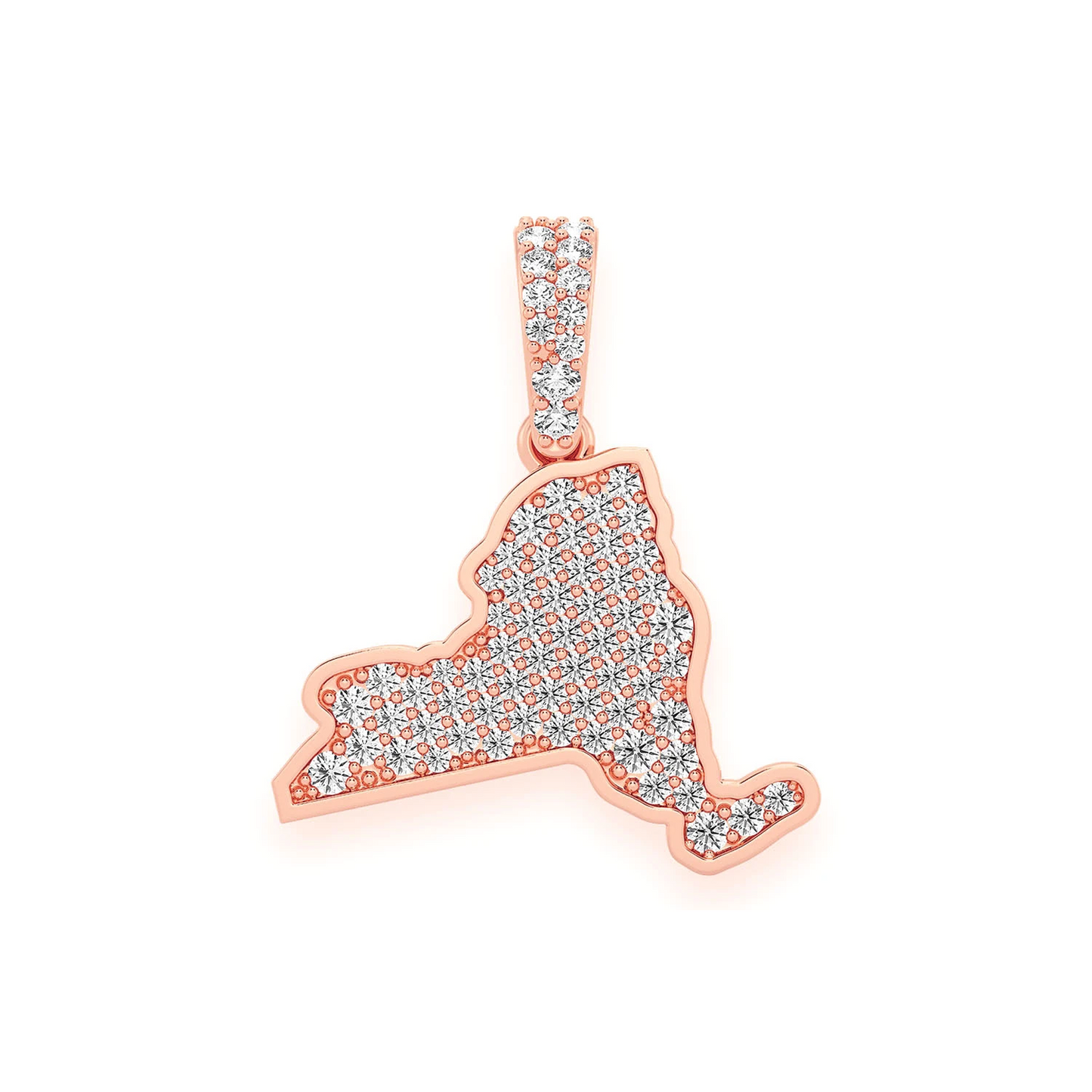 US State Diamond Pendant in 14K rose gold, New York design, front view
