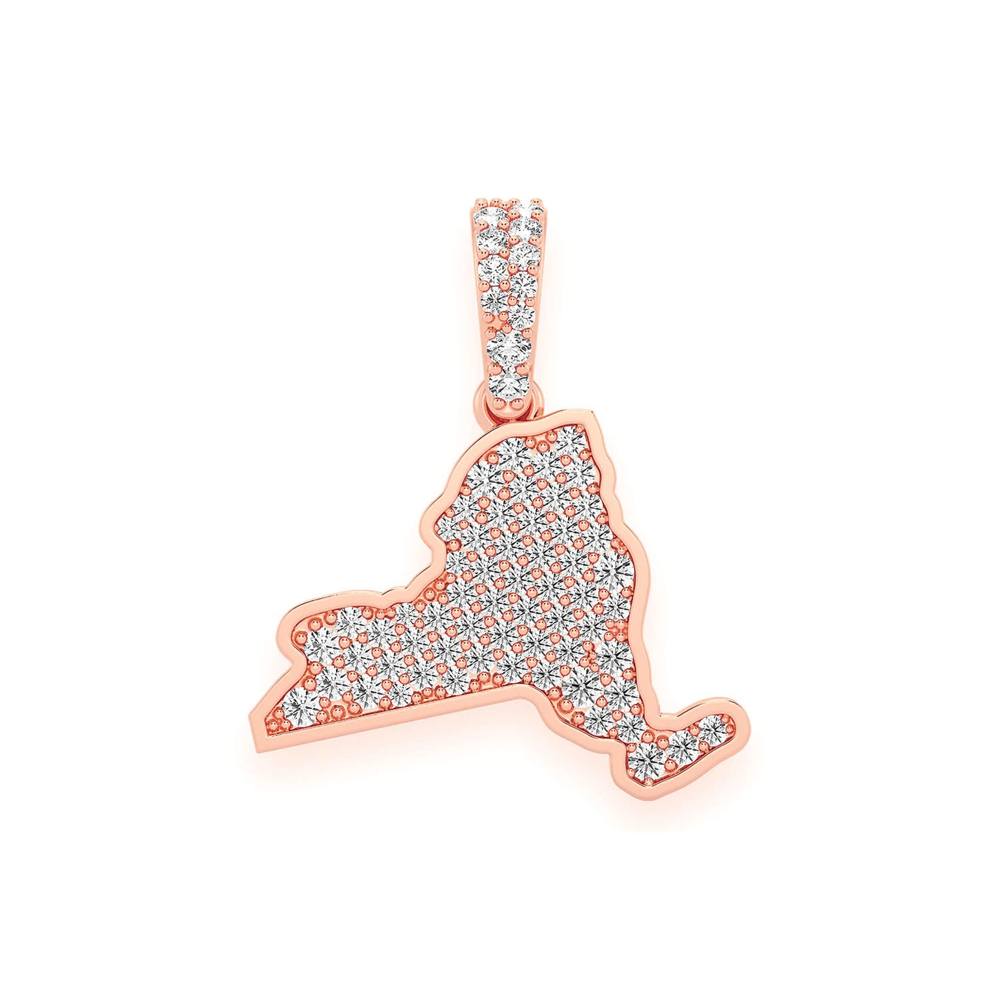 US State Diamond Pendant in 14K rose gold, New York design, front view