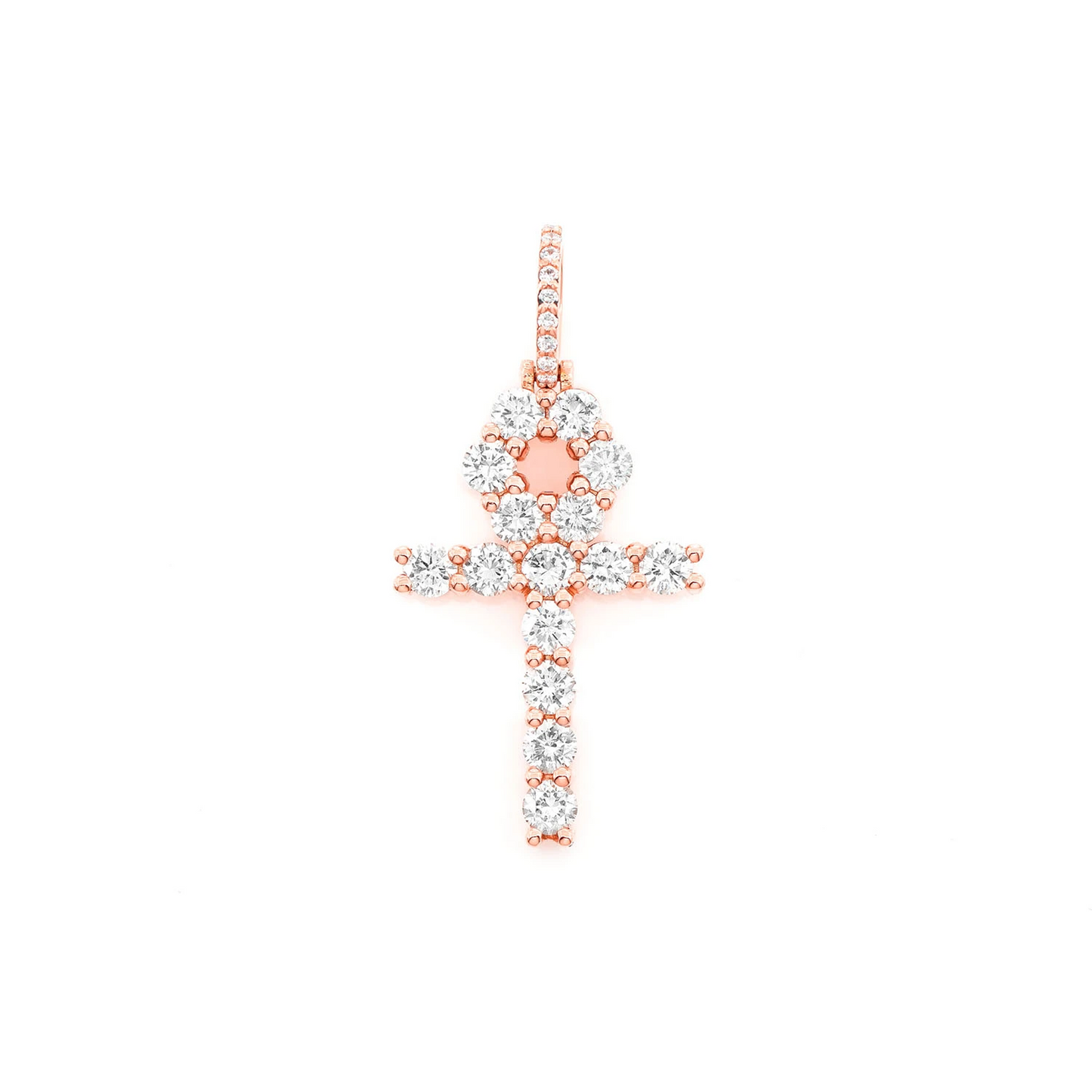 Diamond Ankh Pendant in 14K rose gold, Statement | 2.35ctw, front view