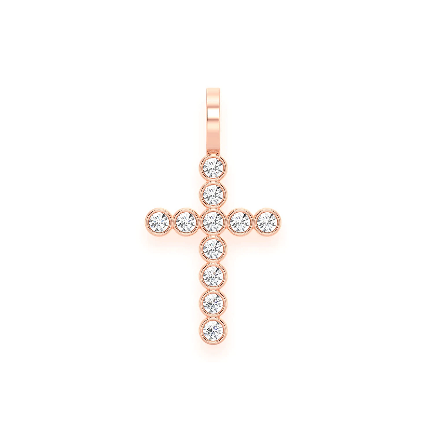 Beaded Cross Pendant in 14K rose gold, Set | 0.35ctw, front view