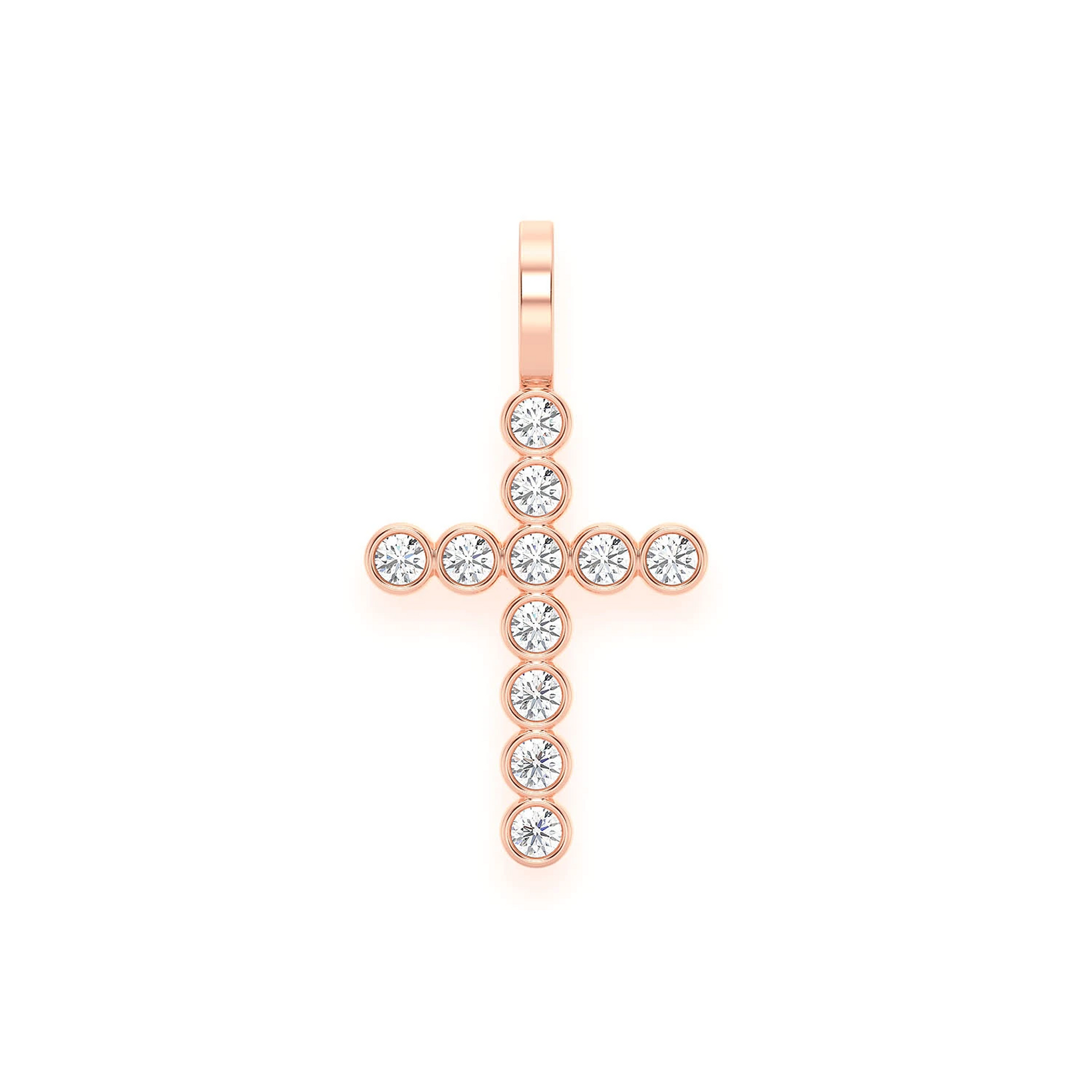 Beaded Cross Pendant in 14K rose gold, Set | 0.35ctw, front view