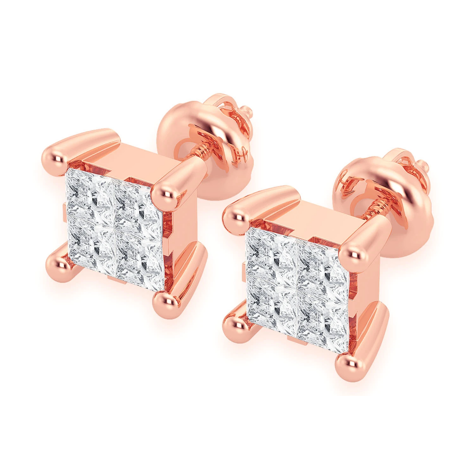 Quad Diamond Studs in 14K rose gold, 0.25ctw, angled view