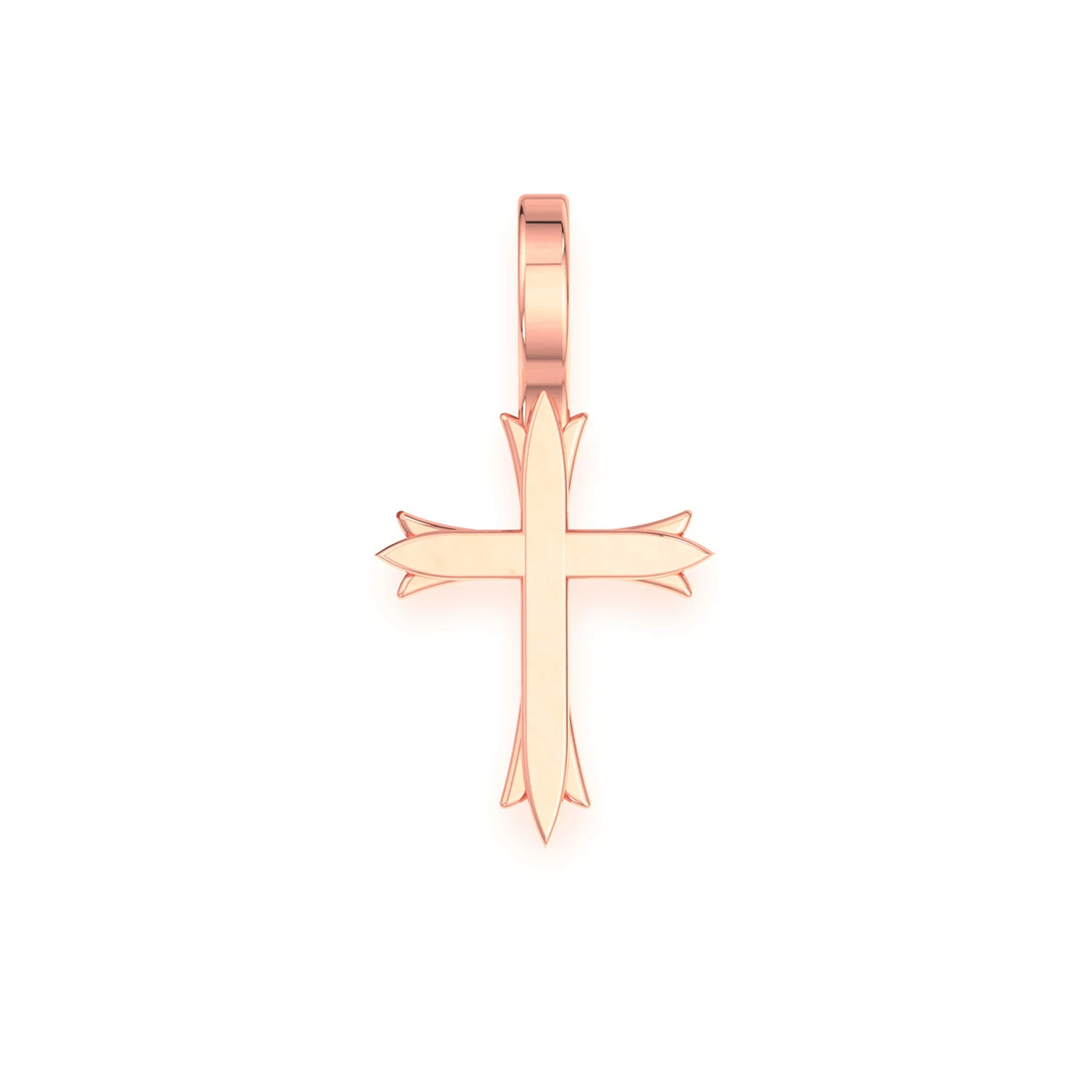 Triple Point Cross Pendant in 14K rose gold, Pure | Solid Gold, front view