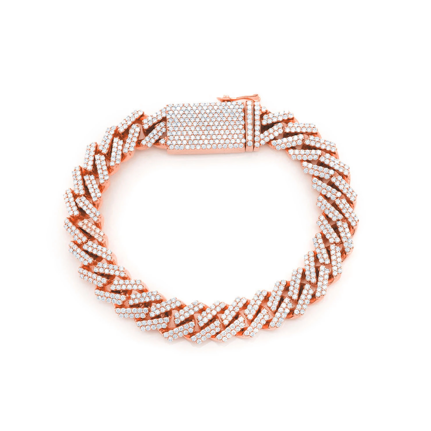 Raised Cuban Diamond Bracelet in 14K rose gold, 11mm | 8.50ctw width, front view