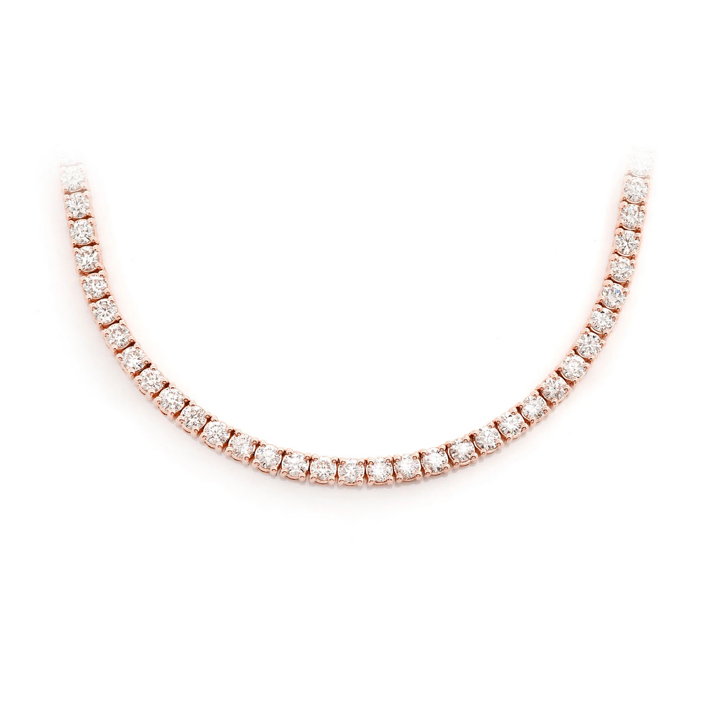 Prong Diamond Tennis Necklace in 14K rose gold, 8pt / 16.50ctw, front view