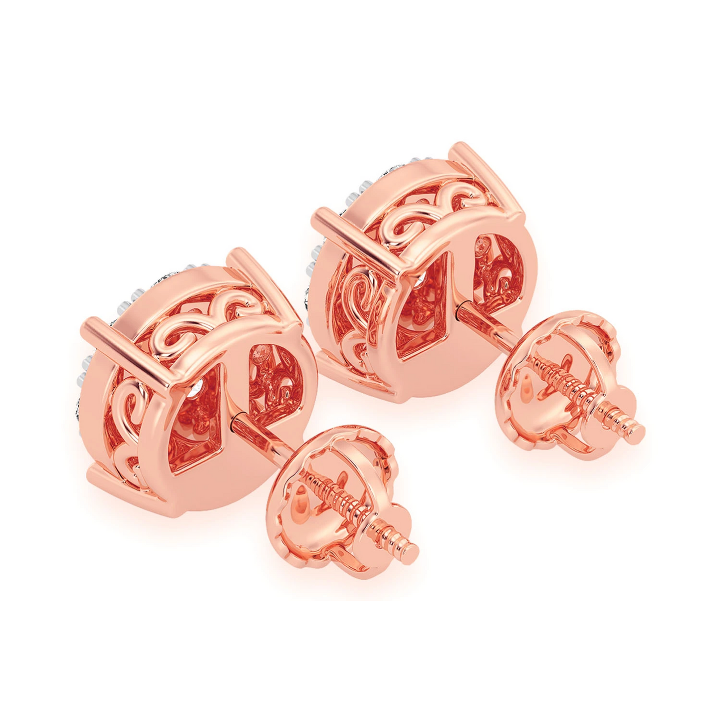 Mosaic Diamond Studs in 14K rose gold, 1.50ctw, back view