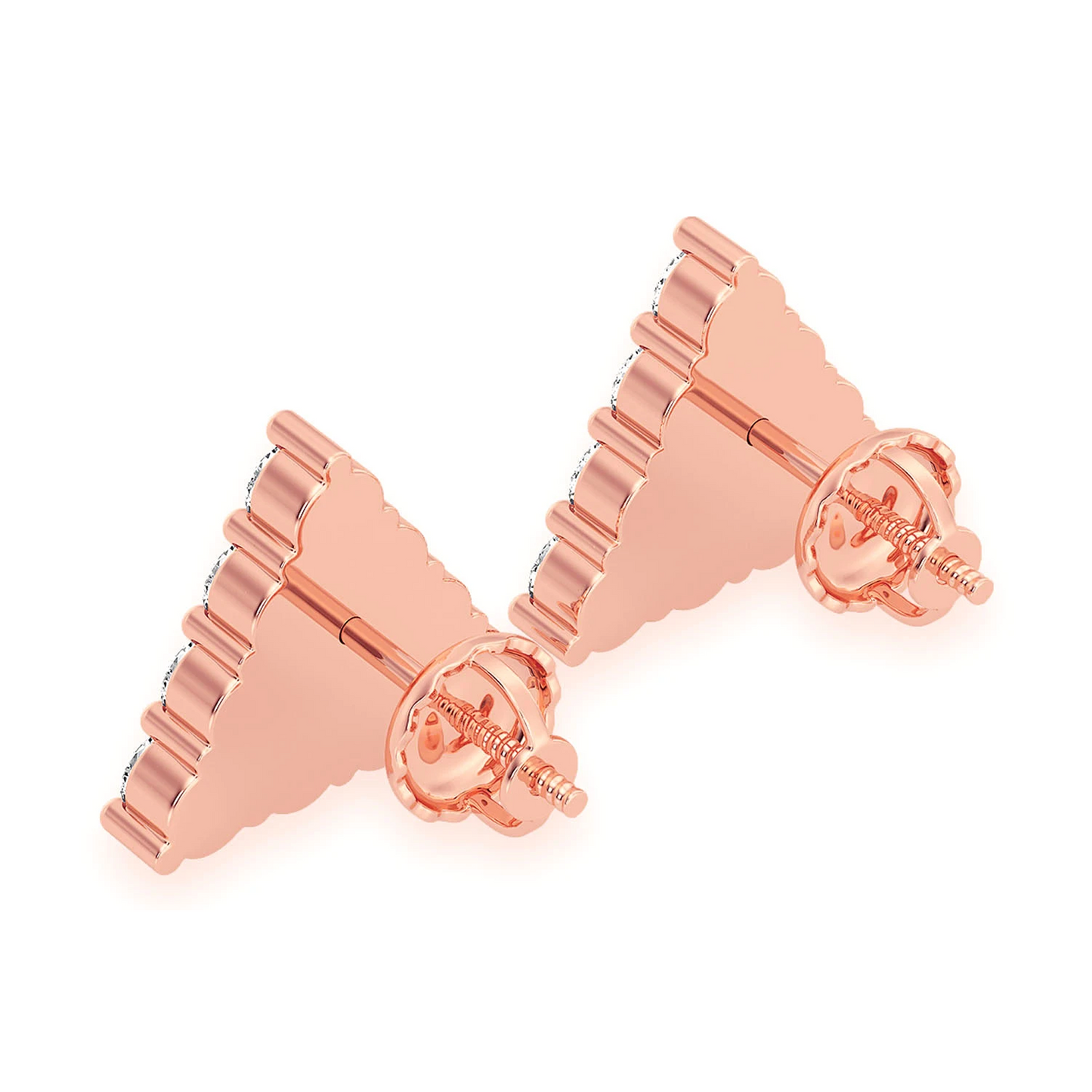 Triangle Diamond Studs in 14K rose gold, Stacked Pavé, back view