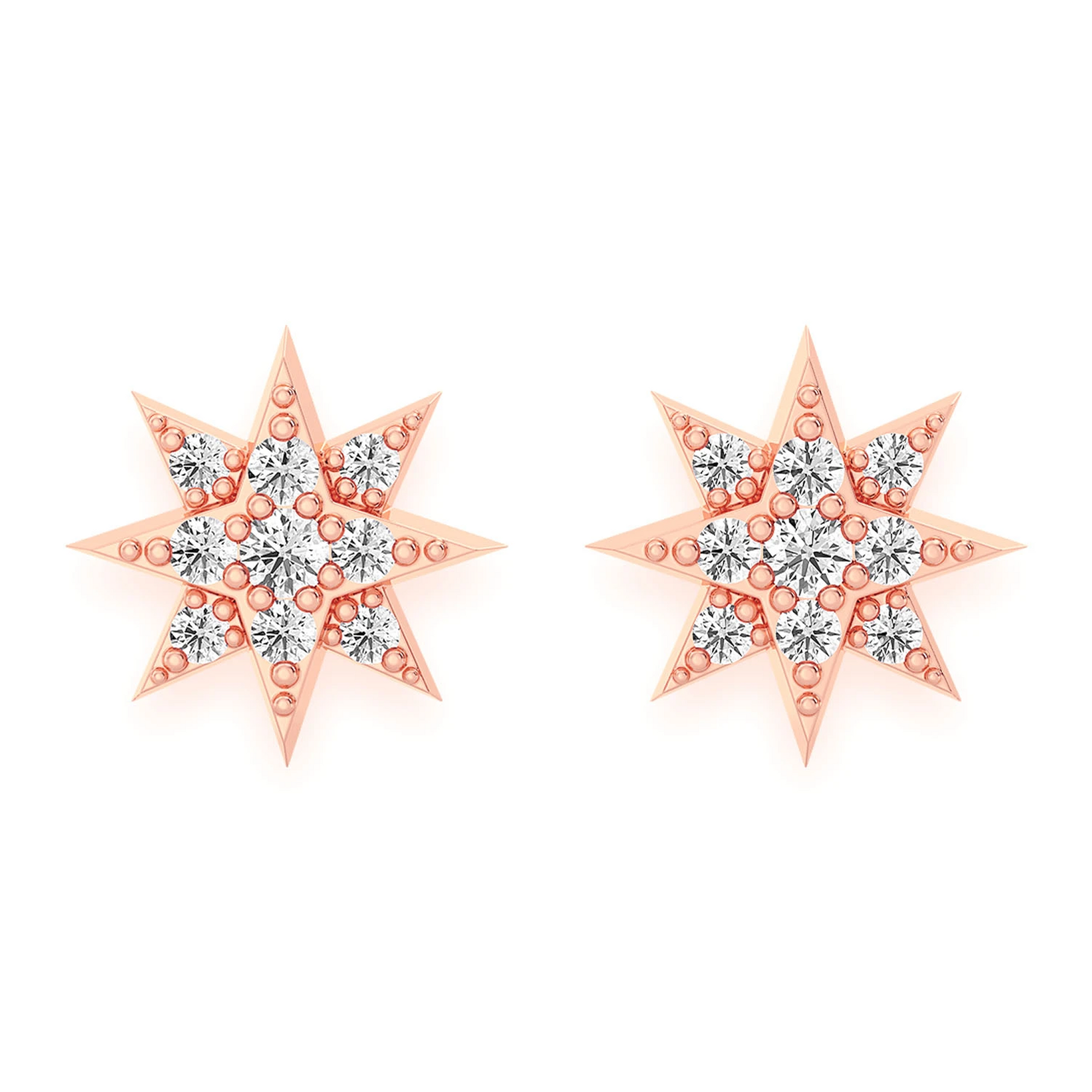 Eight Point Star Diamond Studs in 14K rose gold, Accent, front view
