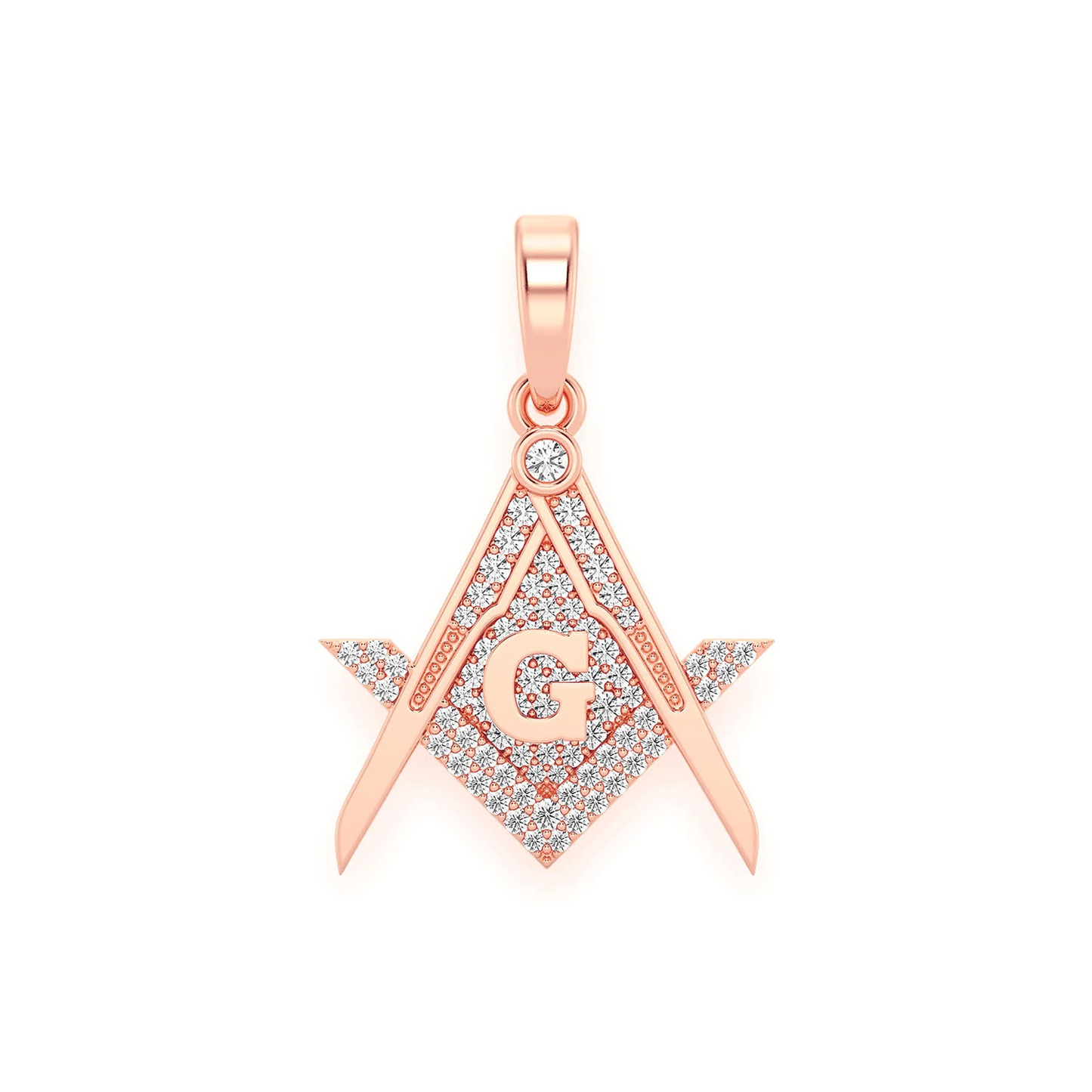 Masonic G Diamond Pendant in 14K rose gold, front view