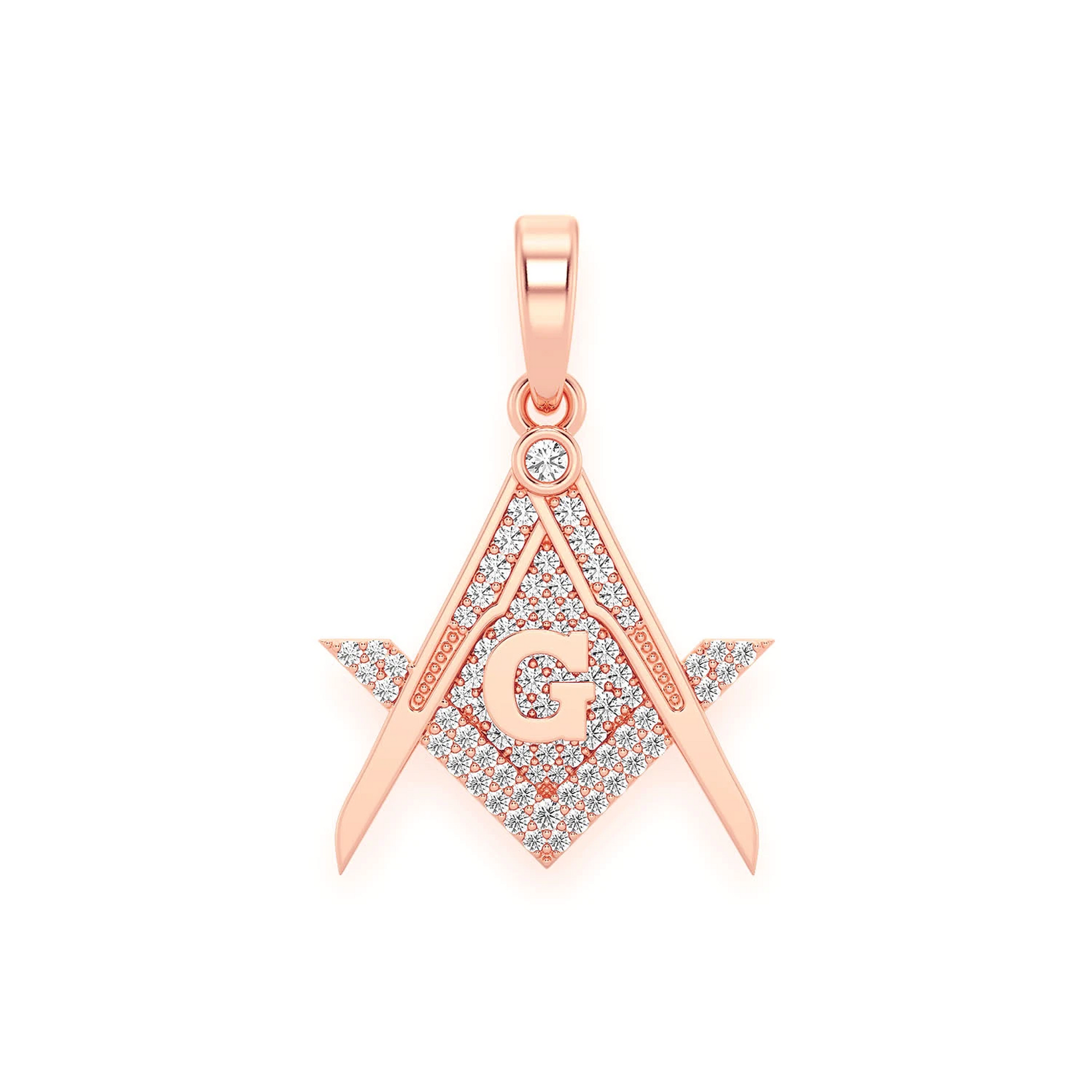 Masonic G Diamond Pendant in 14K rose gold, front view