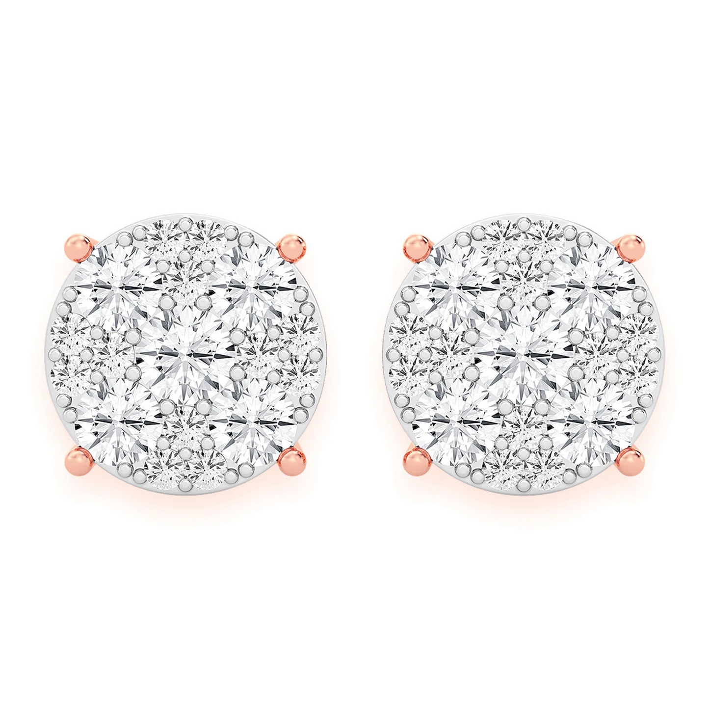 Mosaic Diamond Studs in 14K rose gold, 4.00ctw, front view
