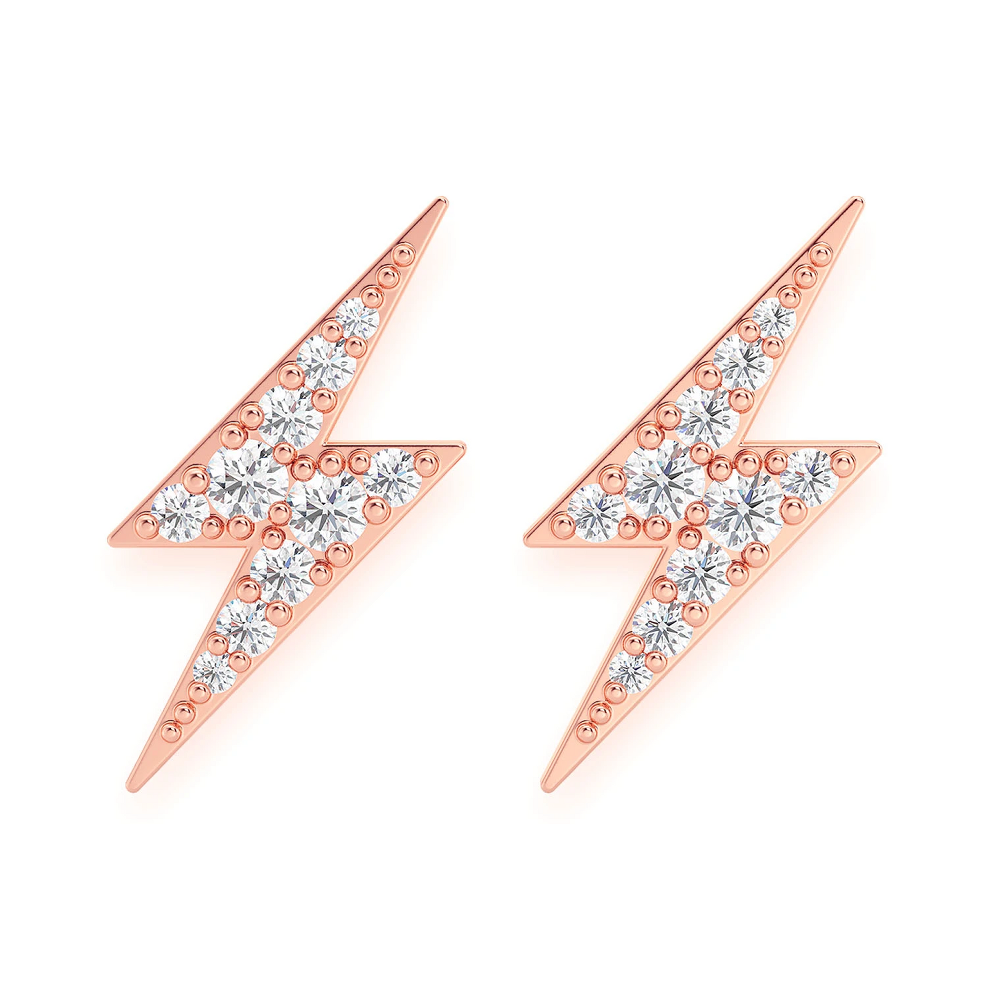 Lightning Diamond Studs in 14K rose gold, front view