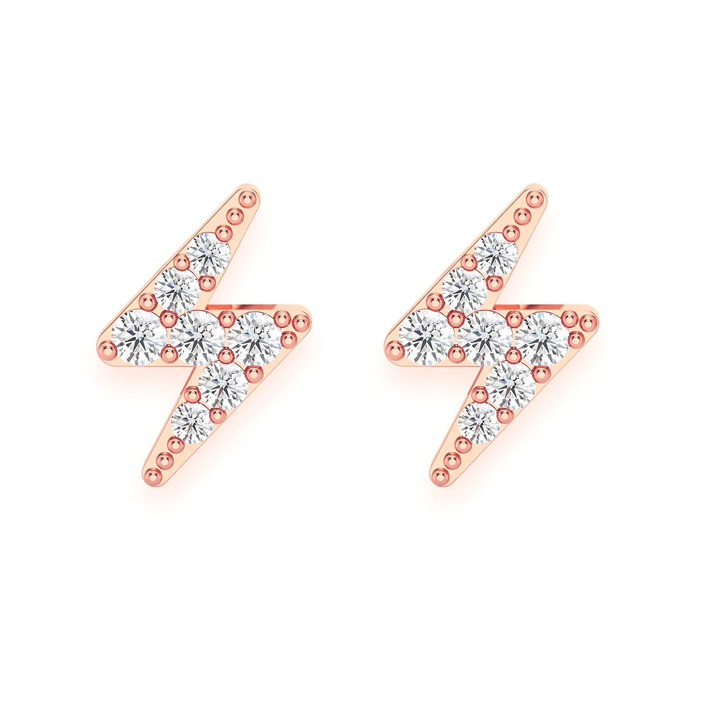 Lightning Diamond Studs in 14K rose gold, Mini, front view