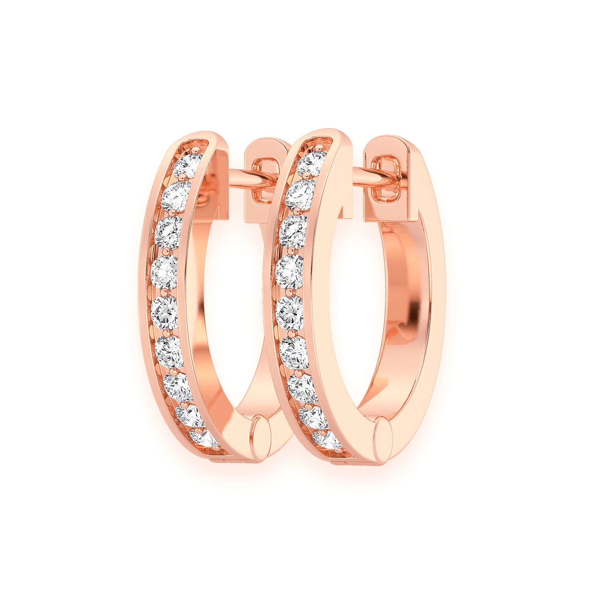 One Row Diamond Huggies in 14K rose gold, 0.10ctw, front view