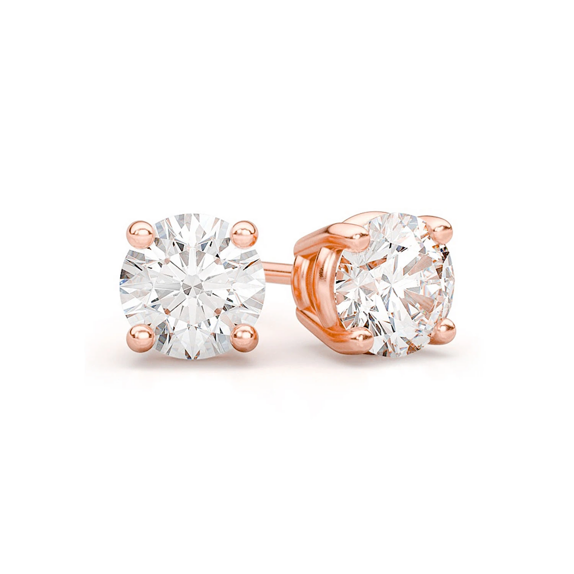 Solitaire Diamond Studs in 14K rose gold, 0.75ctw, front view