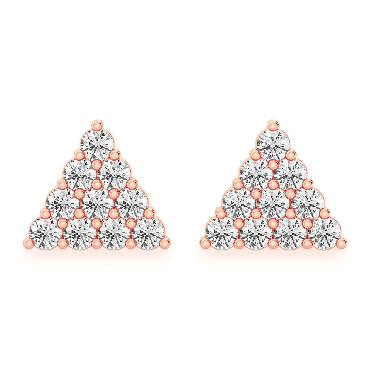 Triangle Diamond Studs in 14K rose gold, Stacked Pavé, front view
