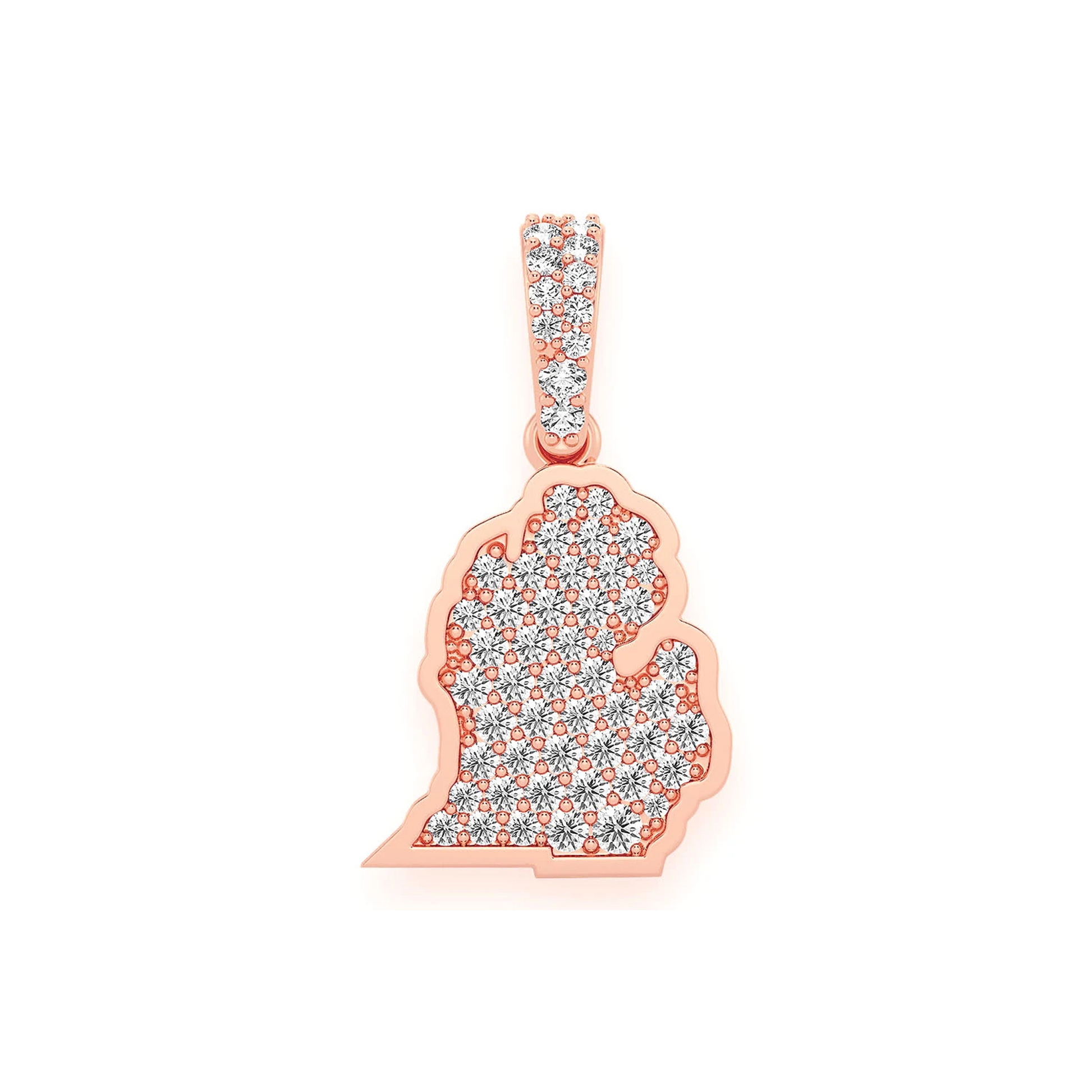 US State Diamond Pendant in 14K rose gold, Michigan design, front view