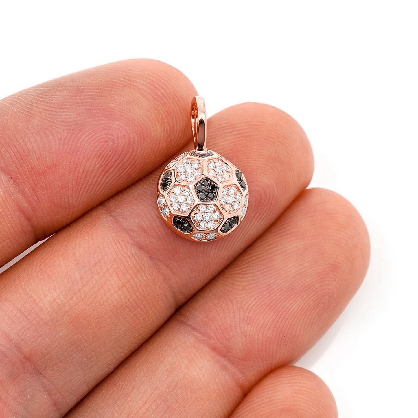 Soccer Ball Diamond Pendant in 14K rose gold, worn view