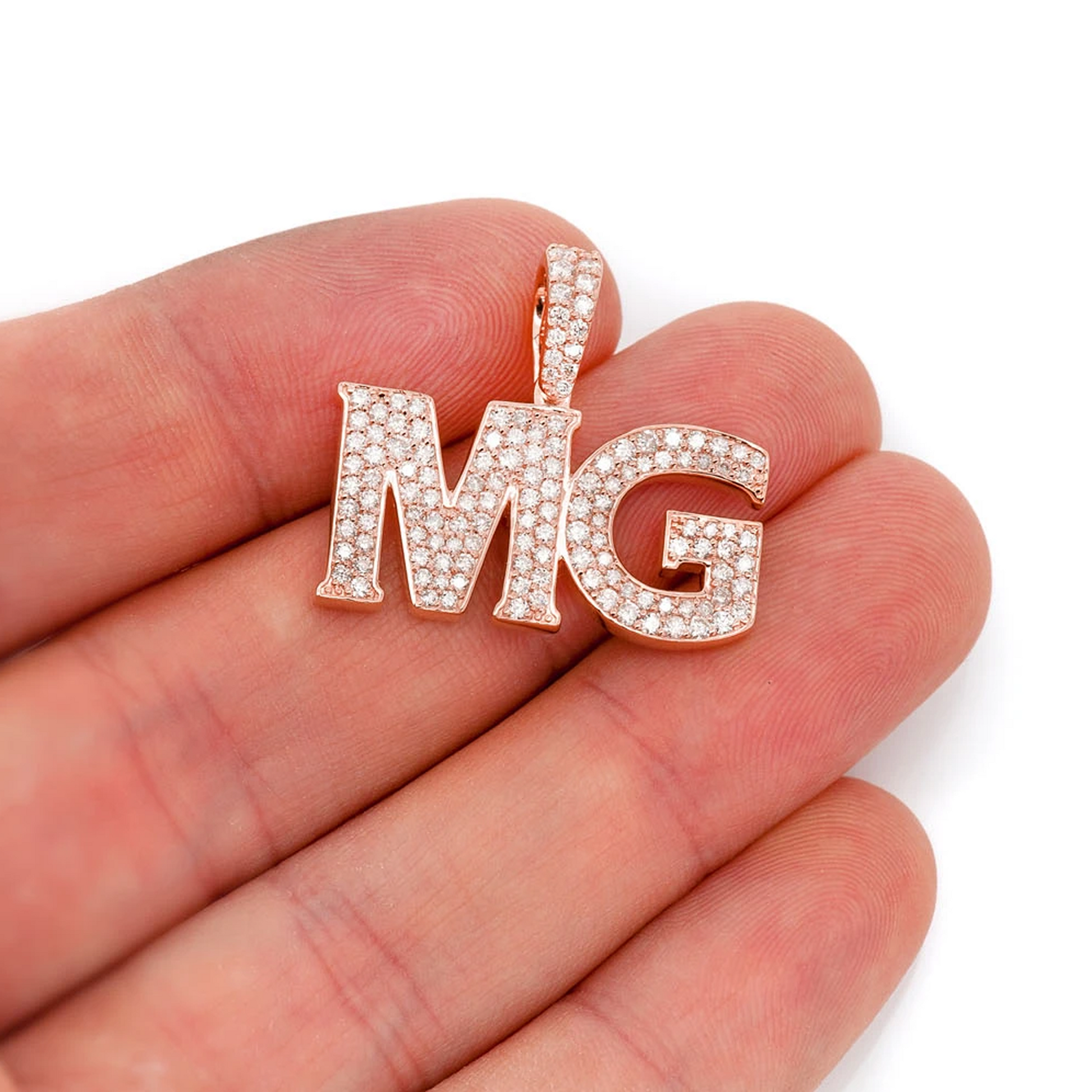 Heavy Serif Letter Pendant in 14K rose gold, worn view