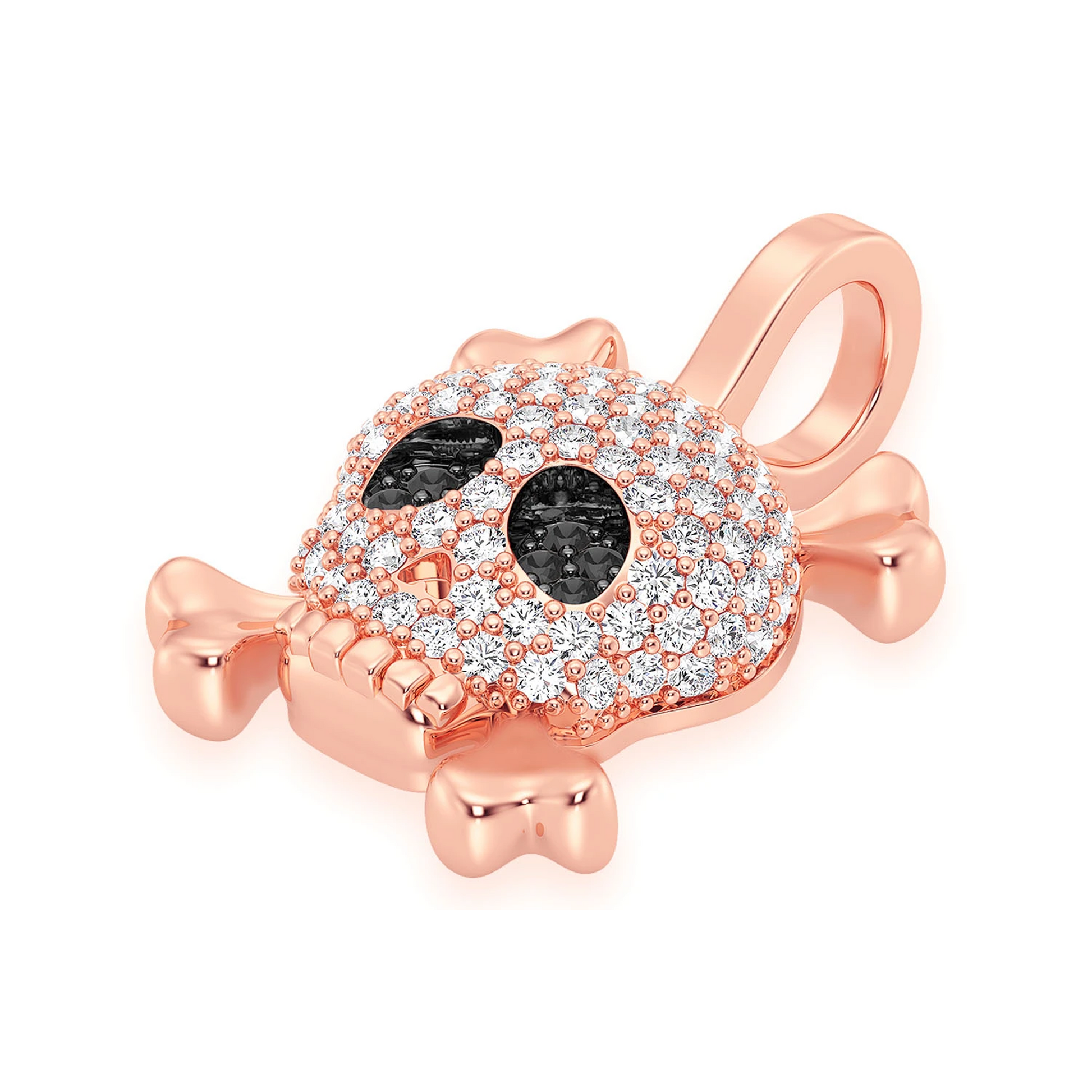 Skull & Crossbones Diamond Pendant in 14K rose gold, detail view